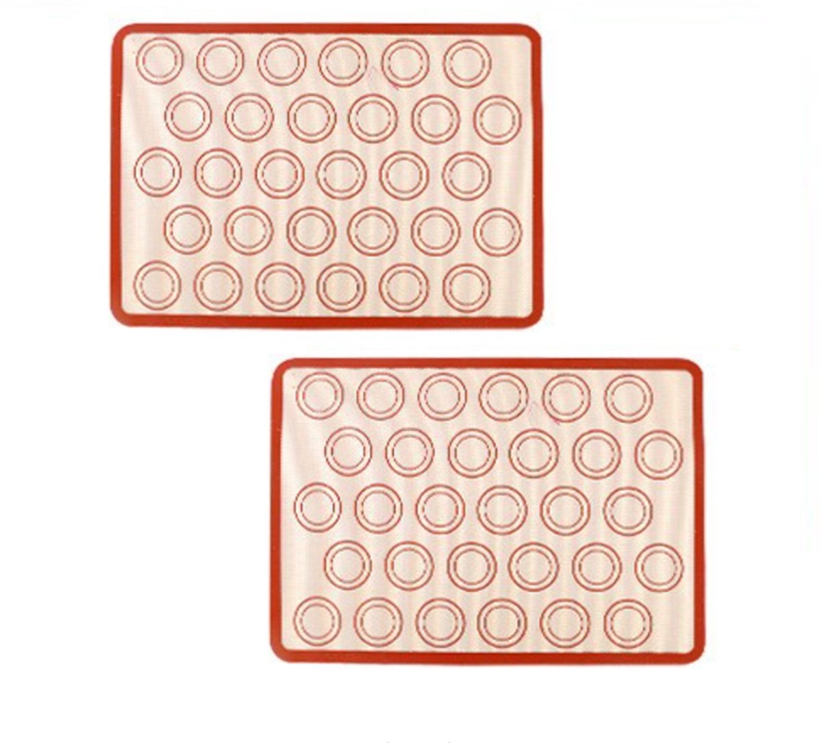 2 pieces Silicone macaron baking mat - 42 x 29.5 cm - Non-stick mat - Non-slip - Washable - Reusable - For making gingerbread / cake / bread - Non-stick silicone macaron baking tray - Red - Image 1