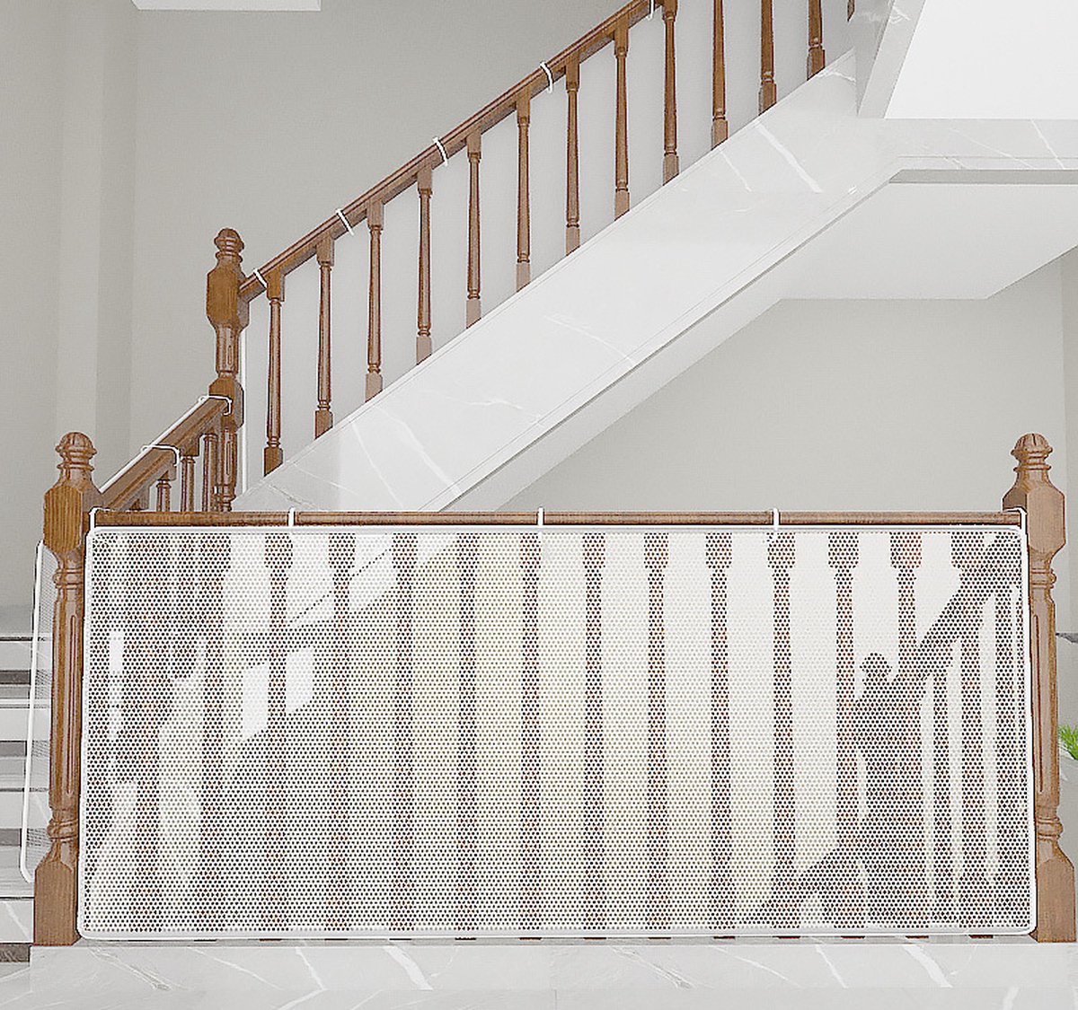 Child safety net - Safety gate - 300x79 cm - stair mesh - Safety net - white - Roll-up - Baby safety - Adjustable - for stair railings, balcony beds, railings - Image 1