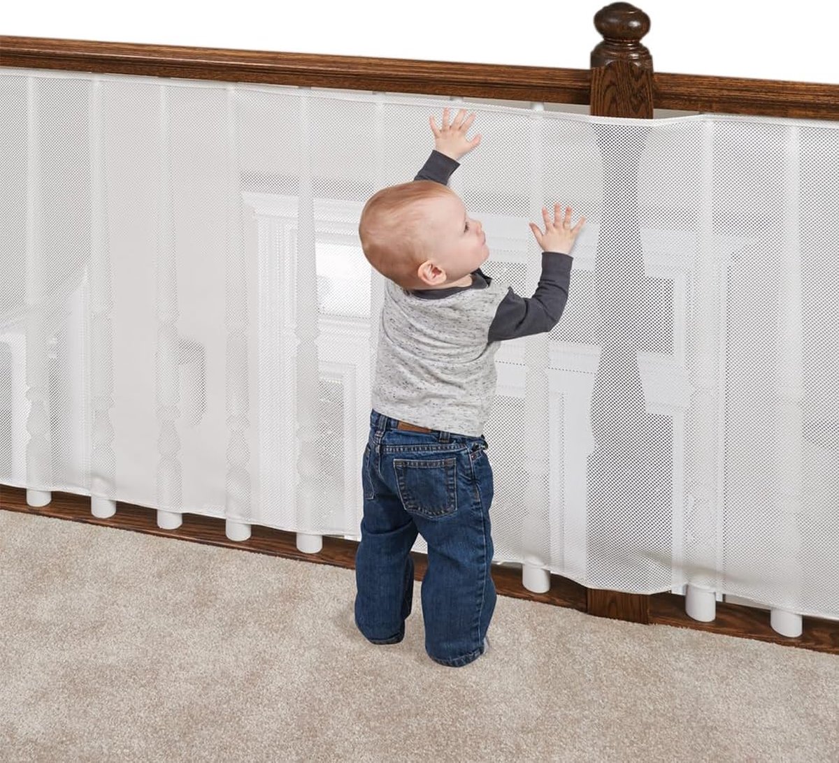 Safety Net - Baby and Animal Safety Gate - 600 x 79 cm - Robust - Adjustable - Baby Safety - Retractable Safety Net - Balcony - Stairs - White - Safety Gate - made of mesh for cats and toys - Image 1