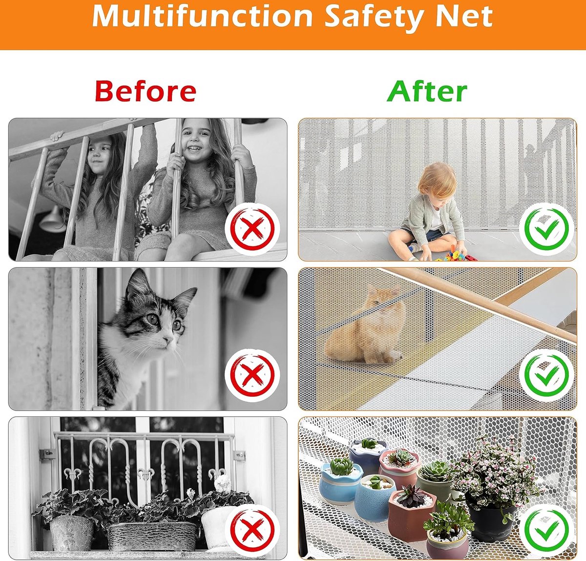 Safety Net - Baby and Animal Safety Gate - 600 x 79 cm - Robust - Adjustable - Baby Safety - Retractable Safety Net - Balcony - Stairs - White - Safety Gate - made of mesh for cats and toys - Image 3