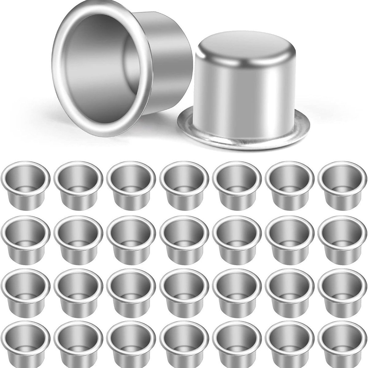 Candle holder - 30 pieces - Tea light holder - Aluminum - Metal dinner candle holders - Candle holders - Decoration - Suitable for placing candles - 27mm x 19mm - Silver - Image 1