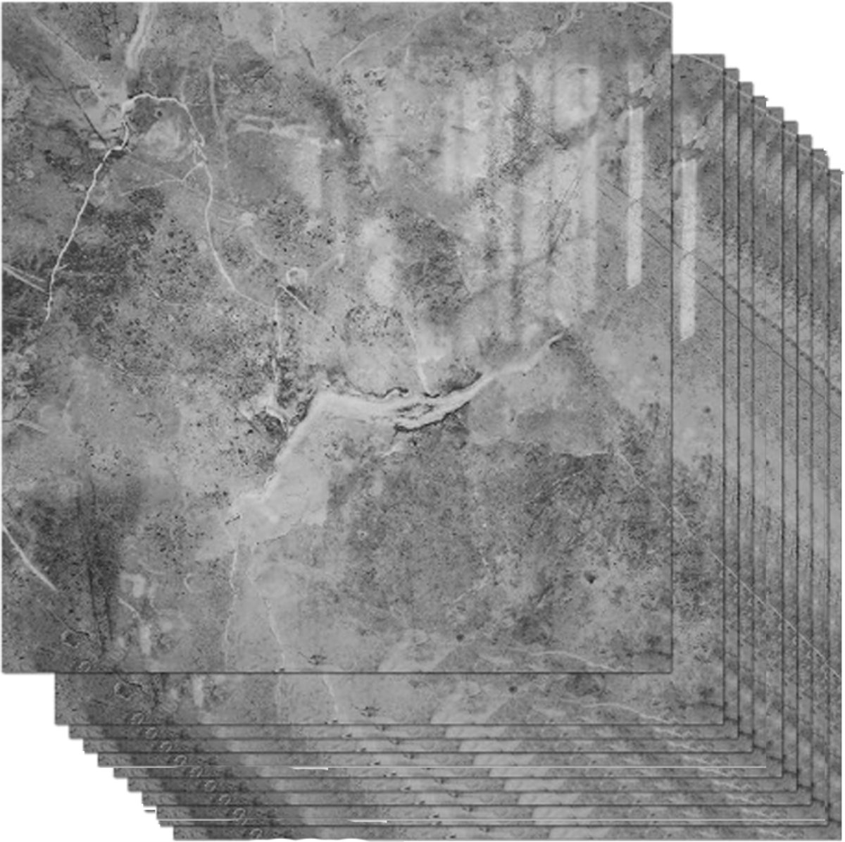 Set of 10 - Tile stickers - Imitation marble retro pattern - 15 x 15 cm - Self-adhesive - Waterproof - Scratch-resistant - PVC - Light gray - Self-adhesive tiles - Kitchen - Bathroom - Image 1