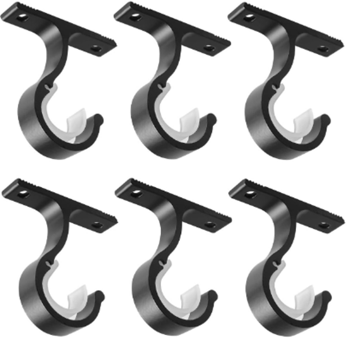 6 pieces - Curtain rod holder - curtain rod bracket - curtain rod mountings - black - 8.5cm - aluminum alloy - for ceiling and wall mounting - Image 1