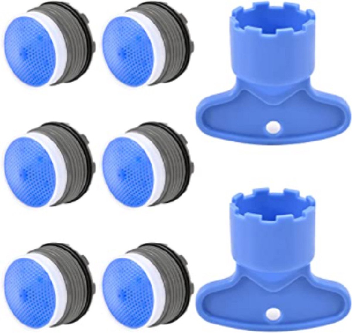 Set of 8 pieces - water-saving aerator - tap screen aerator - tap aerator - tap attachment - universal tap attachment - 18.5mm - blue - ABS - tap connector - Image 1