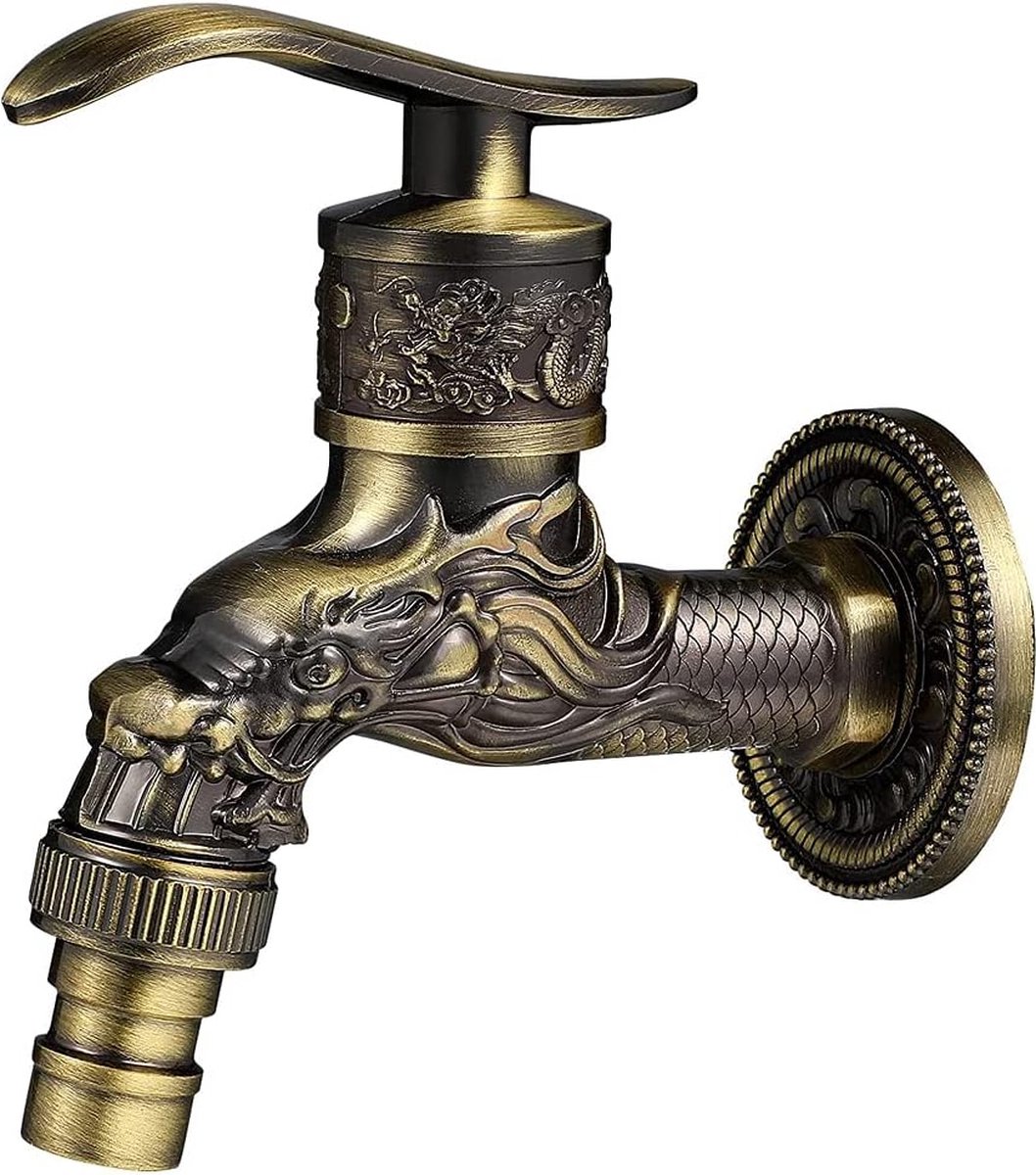 Vintage faucet - antique faucet - wall faucet - garden faucet - 10.5 * 10.8 * 7.3 cm - zinc alloy - bronze - dragon carved faucet - for home, kitchen, bathroom, outdoor, garden - Image 1