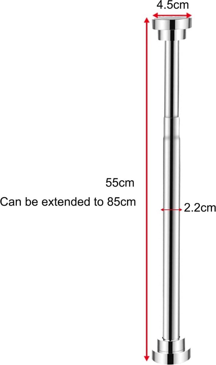 Clothes rail - Clothes rack - Wardrobe rack - Clothes rail - 50cm - Stainless steel - silver - Adjustable - Extendable - without drilling - for 55-85 cm Wardrobe - Image 5