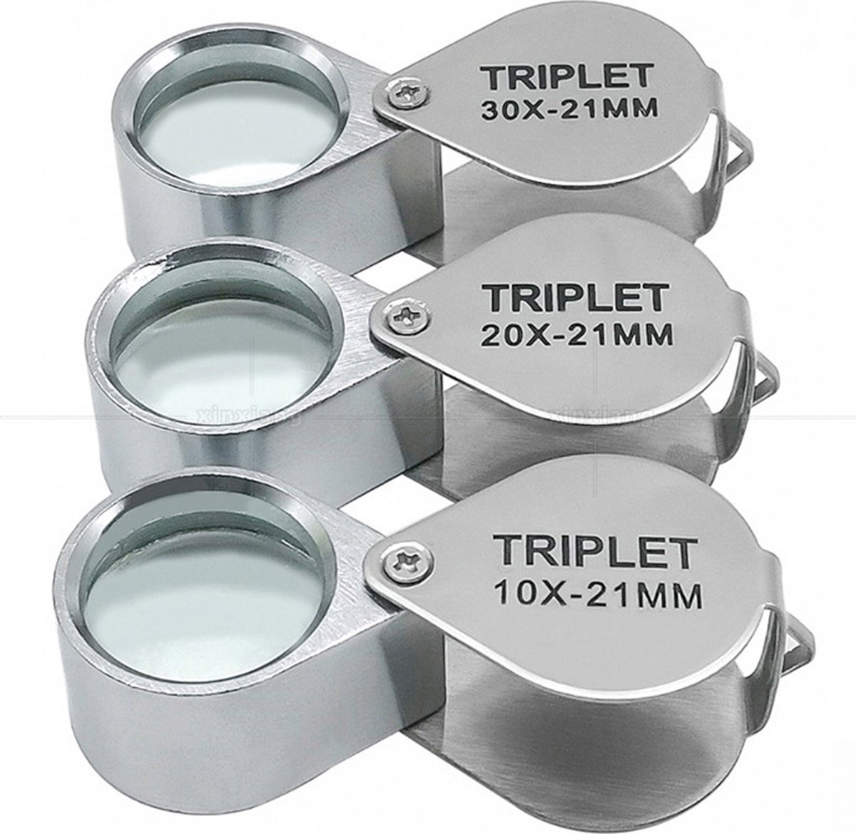pieces - Jeweler's loupe - Diamond loupe - Pocket size - Magnification 30x + 20x + 10x - 60 * 25 * 18 mm - Silver - Metal - Image 1