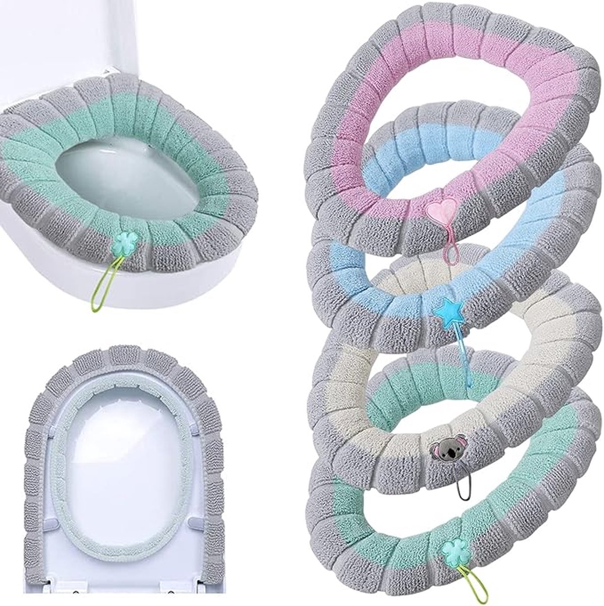 4 Pieces - Toilet Seat Cover - Universal Toilet Seat Cover - Toilet Seat Cover - Seat Cover - Polyester - Beige, Pink, Green, Blue - 35*35cm - Image 1