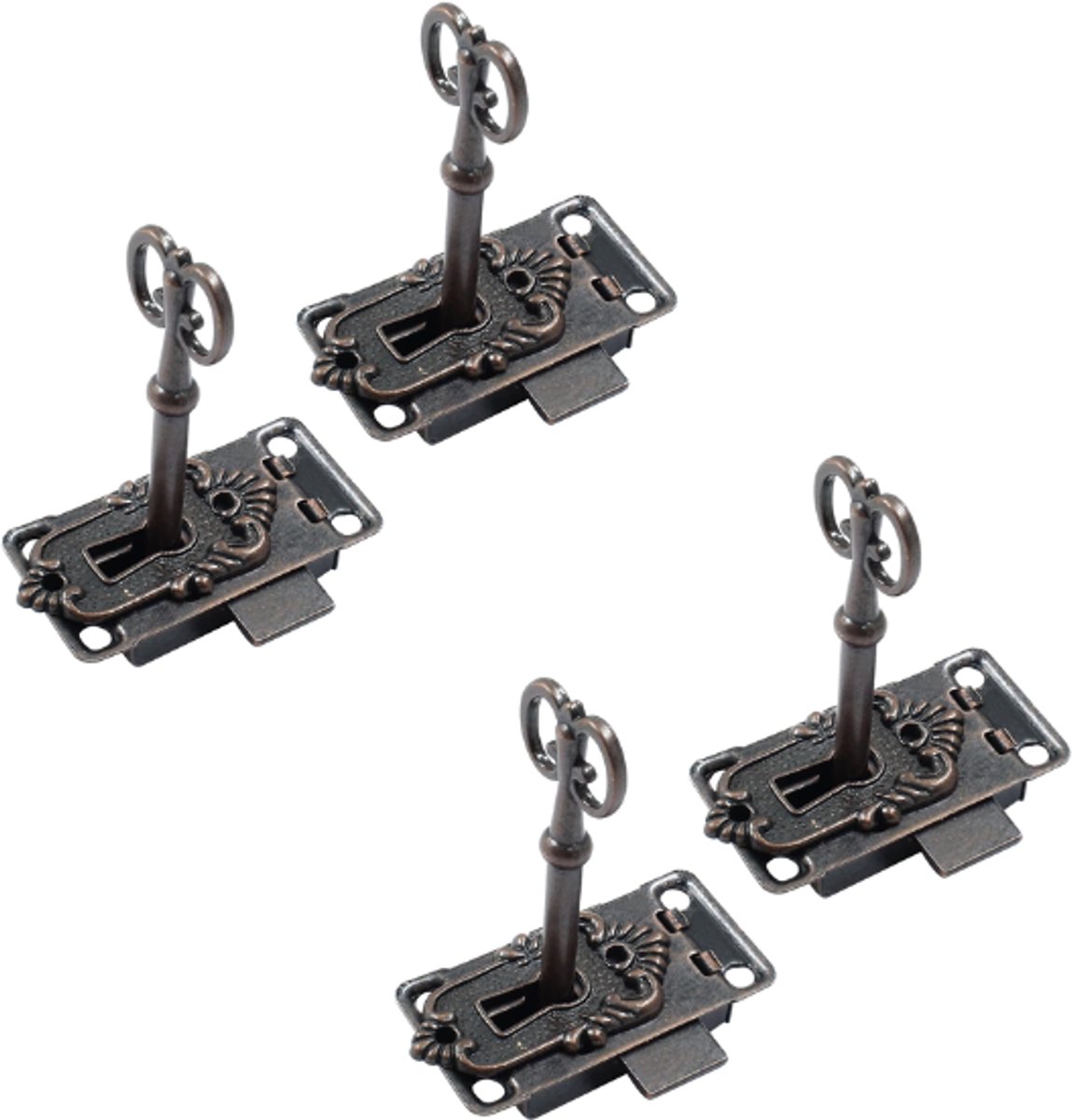 4 Pieces - Furniture Lock - Iron - 53*27 mm - Red Bronze - With Key and Screws - Furniture Locks - Safety Cabinet Lock - Drawer Lock - Lock with Key - For Furniture, Cabinet and Drawer - Image 1