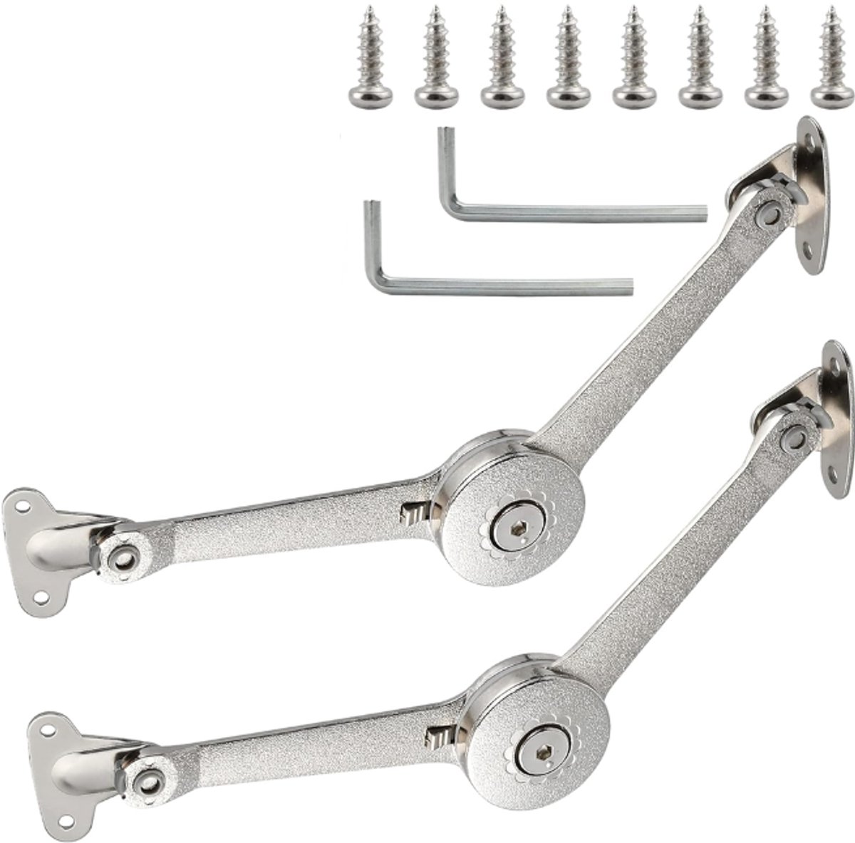 2 pieces - Flap hinge - Kitchen cabinet hinge - Furniture hinge - Overlay hinge - with brake - With screws and Allen key - zinc alloy - nickel plated - max. weight support 10kg - Image 1