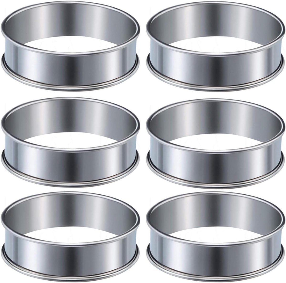 Muffin Rings - 6 Pieces - Cake Rings - Stainless Steel - Round - Non-Stick - Double Curled Edge - Scone Rings - Mousse Ring Cake Mold - Cake Rings - Baking Molds - Suitable for Cakes, Pastries, Cookies and Sandwiches - 8.5*2.5cm - Silver - Image 1