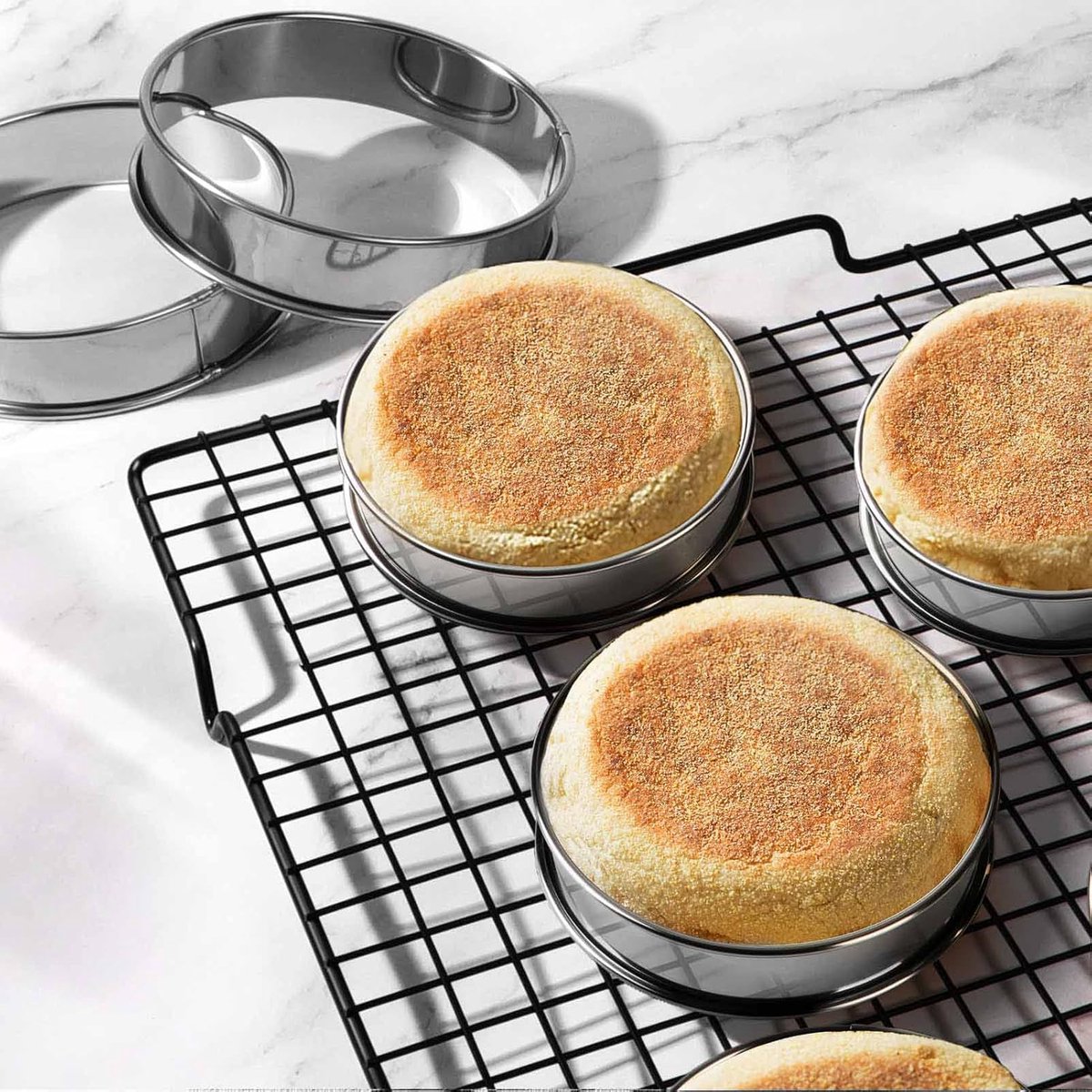 Muffin Rings - 6 Pieces - Cake Rings - Stainless Steel - Round - Non-Stick - Double Curled Edge - Scone Rings - Mousse Ring Cake Mold - Cake Rings - Baking Molds - Suitable for Cakes, Pastries, Cookies and Sandwiches - 8.5*2.5cm - Silver - Image 4