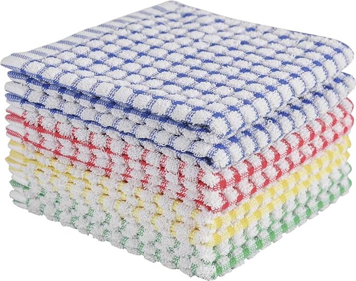 Dishcloth Set 8 Pieces - Dishcloth - Dishcloths - Cleaning Cloths - Microfiber Cleaning Cloths - 30x30cm - Cotton - Red*2+Yellow*2+Blue*2+Green*2 - Image 1