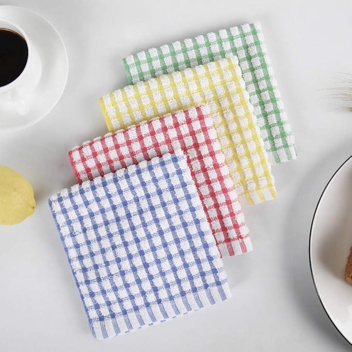 Dishcloth Set 8 Pieces - Dishcloth - Dishcloths - Cleaning Cloths - Microfiber Cleaning Cloths - 30x30cm - Cotton - Red*2+Yellow*2+Blue*2+Green*2 - Image 3