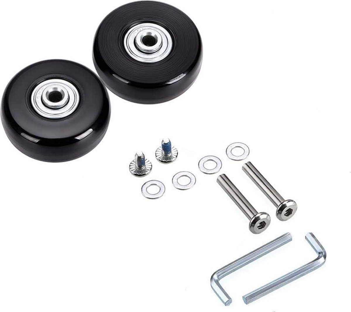 Set of 2 - Suitcase wheels - Replacement wheels for suitcases - Rubber casters - Bearings - Repair kits - 50mm x 18mm - Spare wheels - Suitcase - Casters - Luggage wheels - With screws - Wheels - Caster wheel - Suitcase wheels replacement set - Image 1