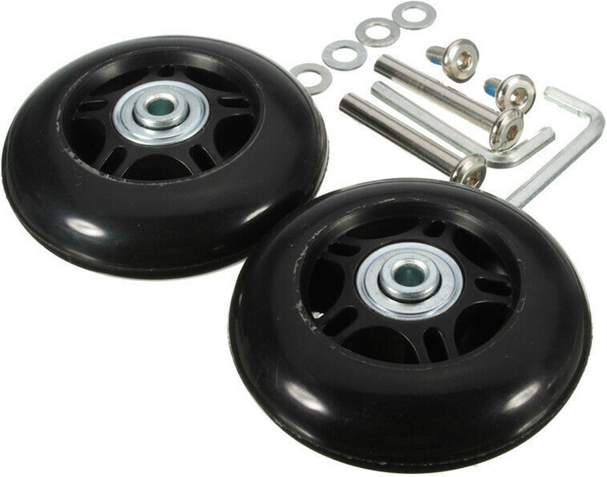 Set of 2 - Suitcase wheels - Replacement wheels for suitcases - Rubber casters - Bearings - Repair kits - 60mm x 18mm - Spare wheels - Suitcase - Casters - Luggage wheels - With screws - Wheels - Caster wheel - Suitcase wheels replacement set - Image 1