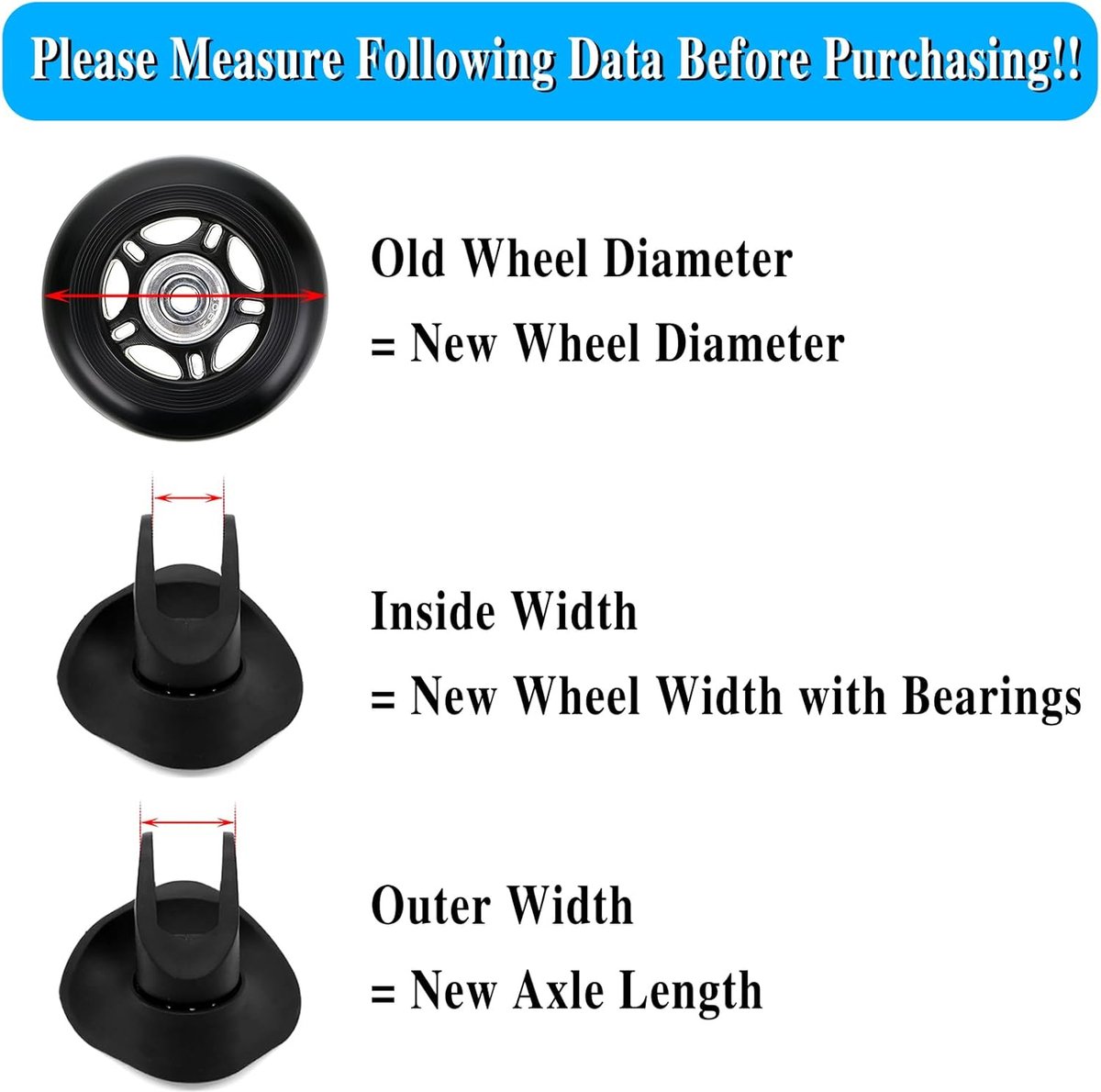 Set of 2 - Suitcase wheels - Replacement wheels for suitcases - Rubber casters - Bearings - Repair kits - 60mm x 18mm - Spare wheels - Suitcase - Casters - Luggage wheels - With screws - Wheels - Caster wheel - Suitcase wheels replacement set - Image 3