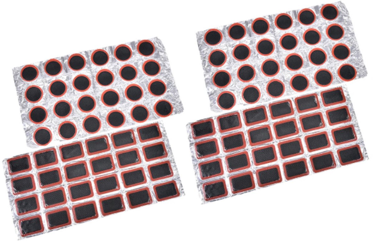 96 pieces - Tire patches - Outdoor bicycle tire tool - Round, rectangular - Ø 28.8 mm, 34 * 24.5 mm - Black - non-adhesive - rubber - Image 1