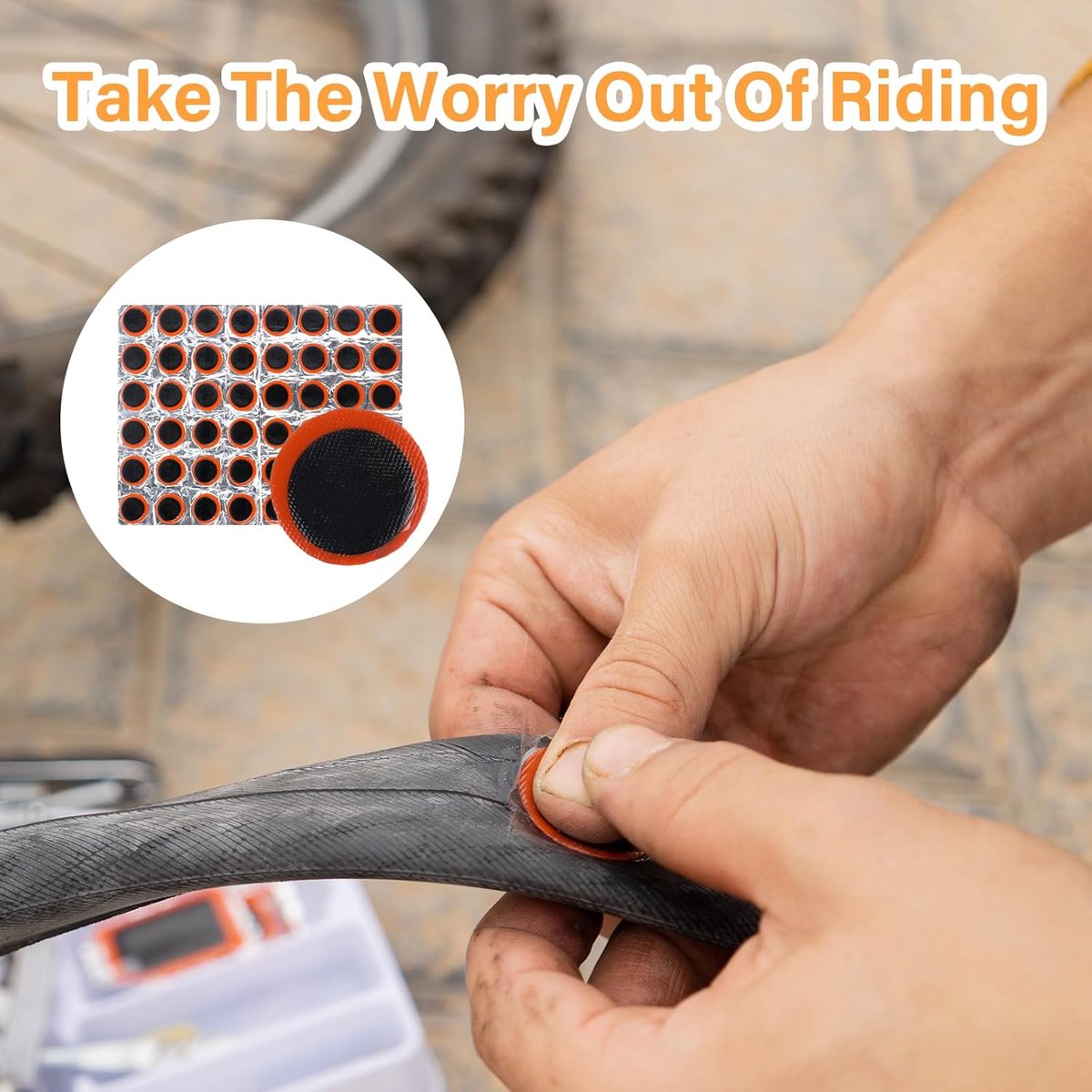 96 pieces - Tire patches - Outdoor bicycle tire tool - Round, rectangular - Ø 28.8 mm, 34 * 24.5 mm - Black - non-adhesive - rubber - Image 3