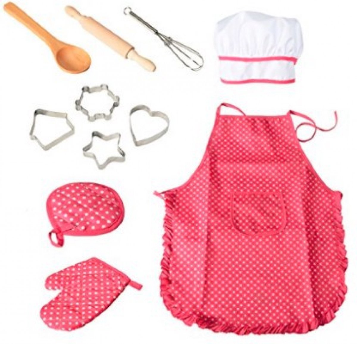 Set of 11 pieces - Kitchen apron - Kitchen - Children's cooking apron tool set - pink red - 28*23.5*2.8cm - cloth - Image 1