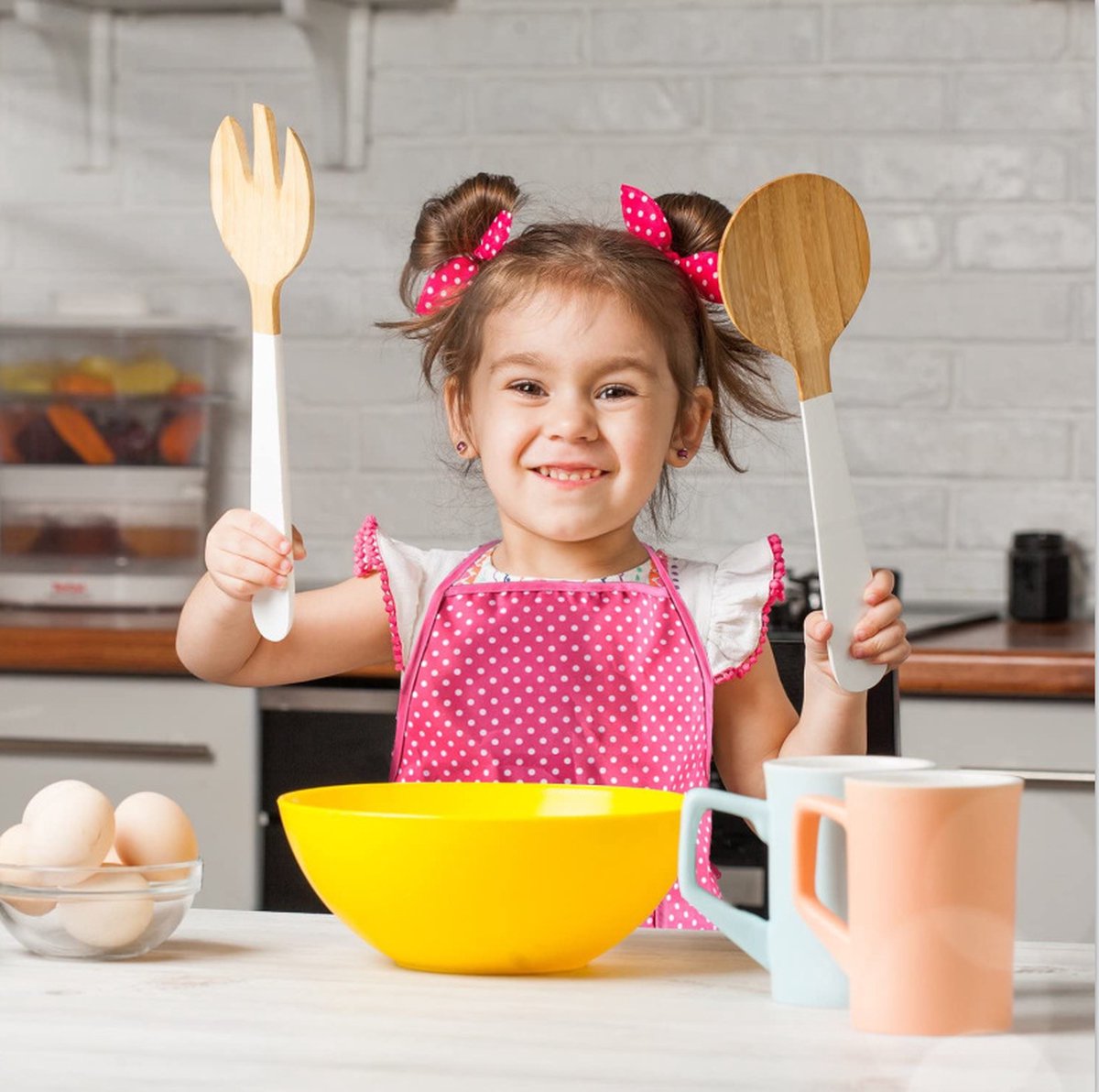 Set of 11 pieces - Kitchen apron - Kitchen - Children's cooking apron tool set - pink red - 28*23.5*2.8cm - cloth - Image 3