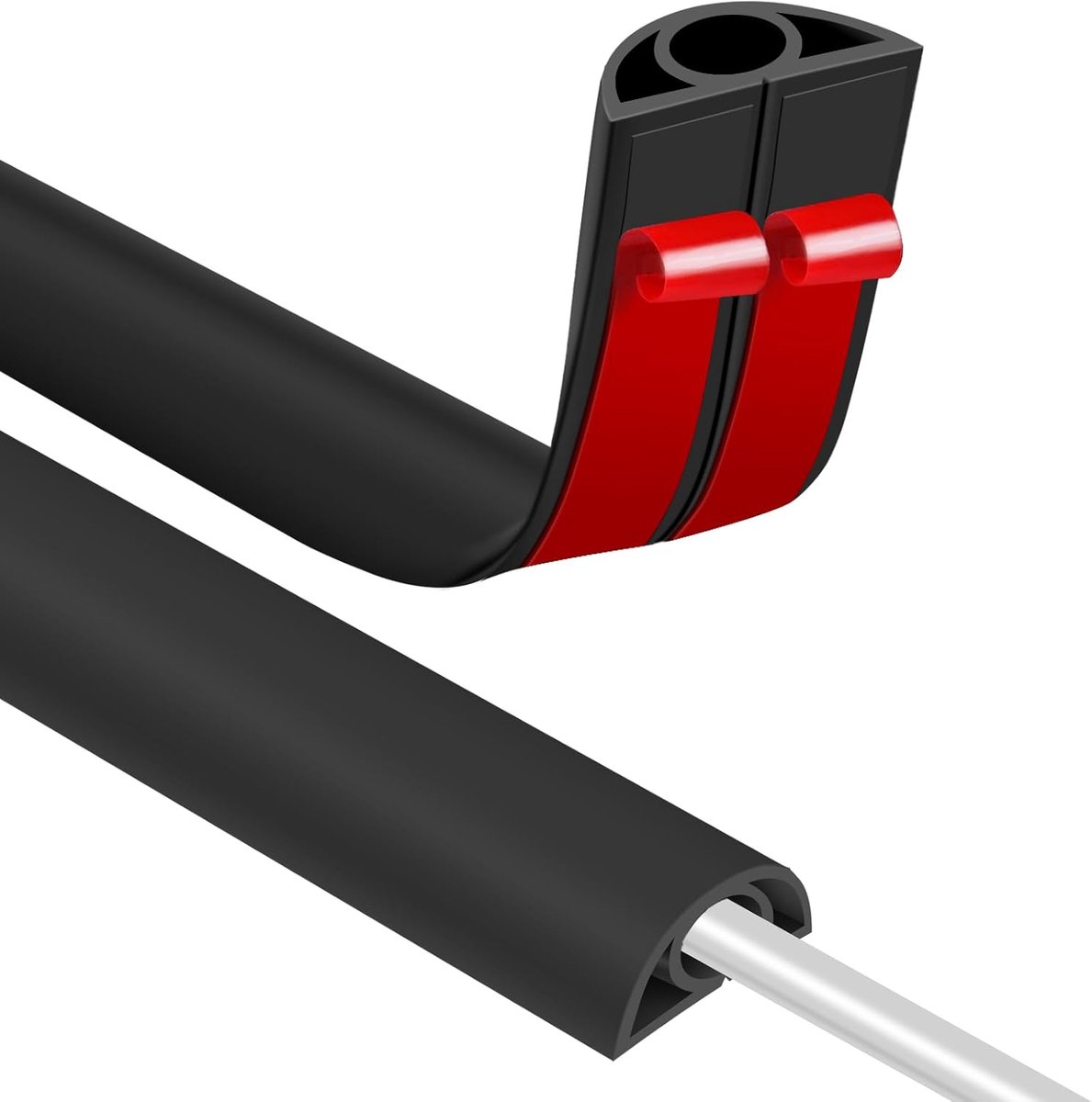 Cable bridge bottom - Self-adhesive cable duct - PVC - Cable duct floor - Concealing cables - Cable protection - Power cables suitable for homes, offices, hotels and warehouses - 100 x 2 x 1 cm - Black - Image 1