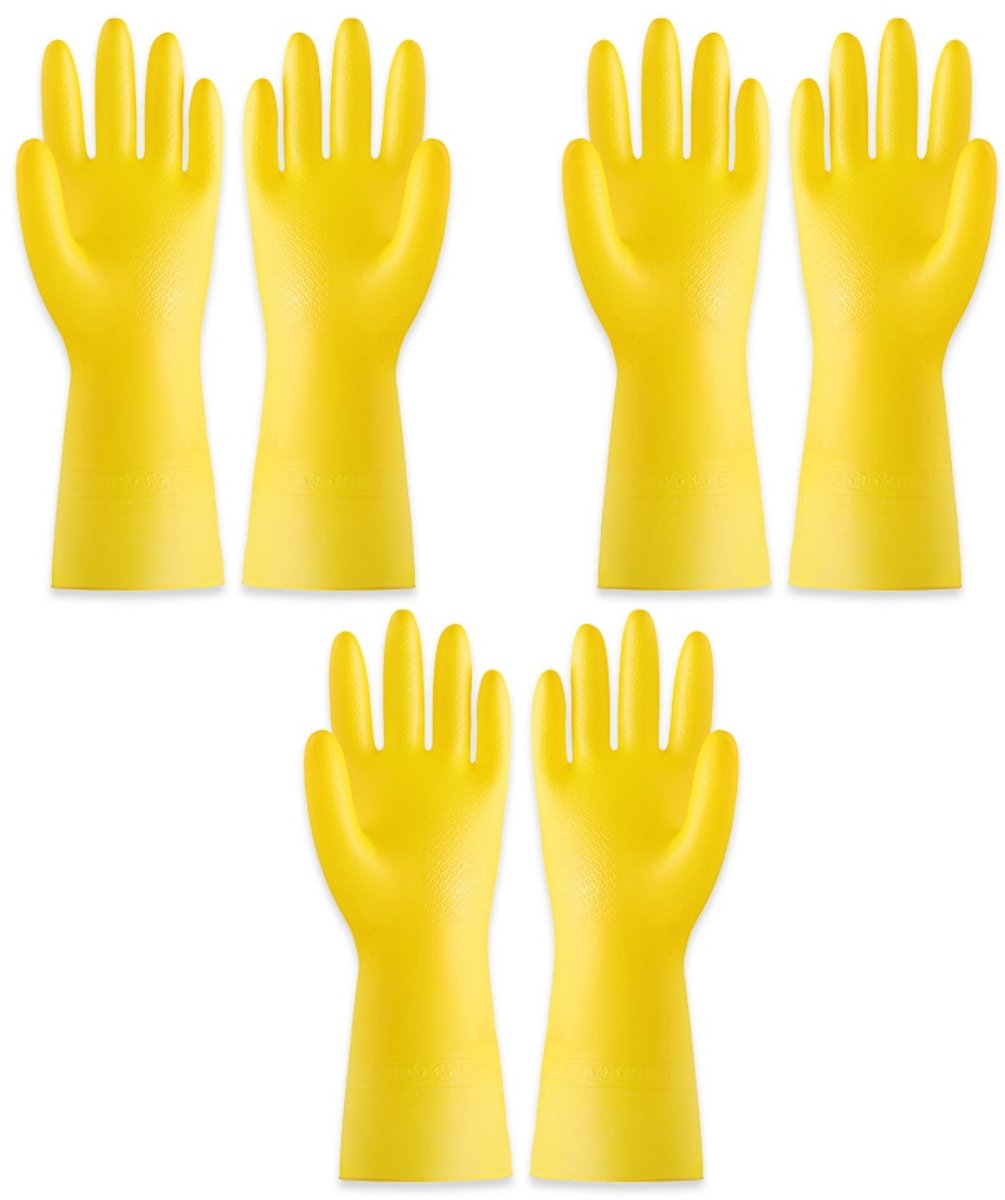 Cleaning gloves - size M - Household gloves - Extra Grip - Rubber - Suitable for damp environments such as kitchen, etc. - 3 Pairs - Yellow - Image 1