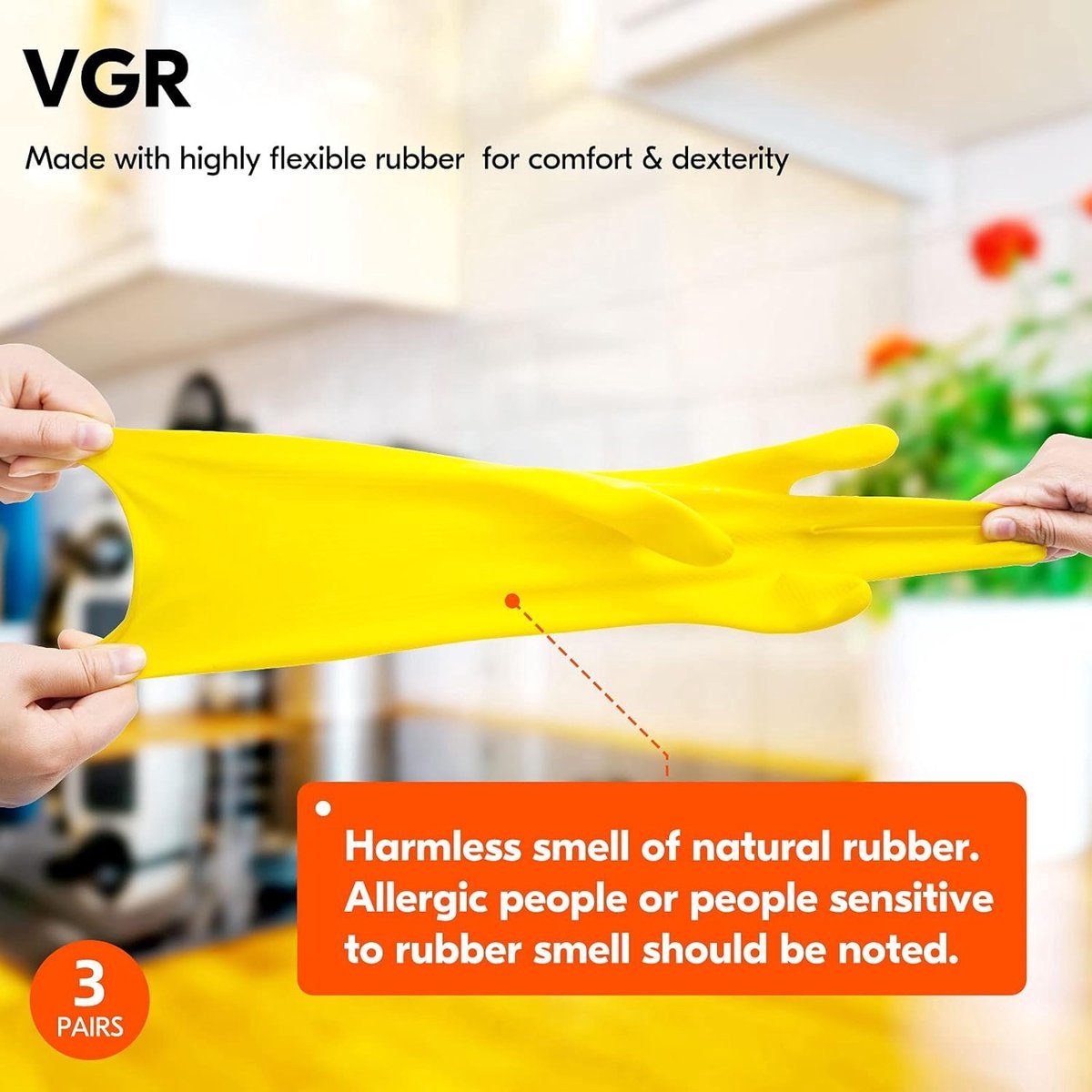 Cleaning gloves - 3 pairs - rubber gloves - dishwashing gloves - rubber gloves - dishwashing gloves - waterproof rubber gloves - household gloves - reusable - rubber - dishwashing gloves - size L - yellow - Image 2