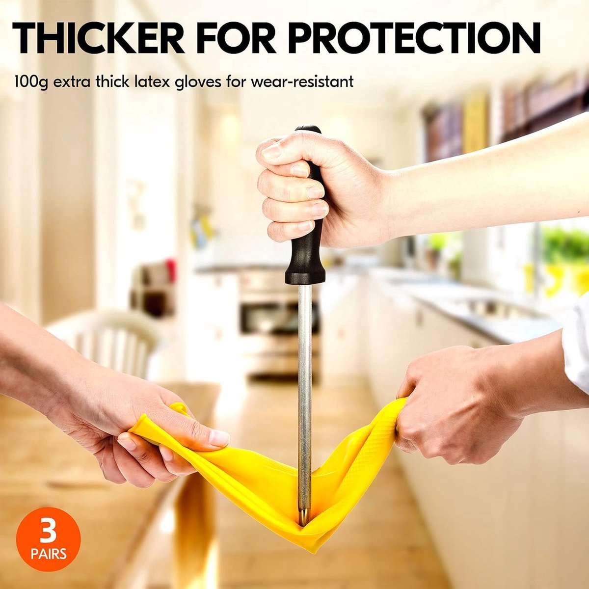 Cleaning gloves - 3 pairs - rubber gloves - dishwashing gloves - rubber gloves - dishwashing gloves - waterproof rubber gloves - household gloves - reusable - rubber - dishwashing gloves - size L - yellow - Image 3