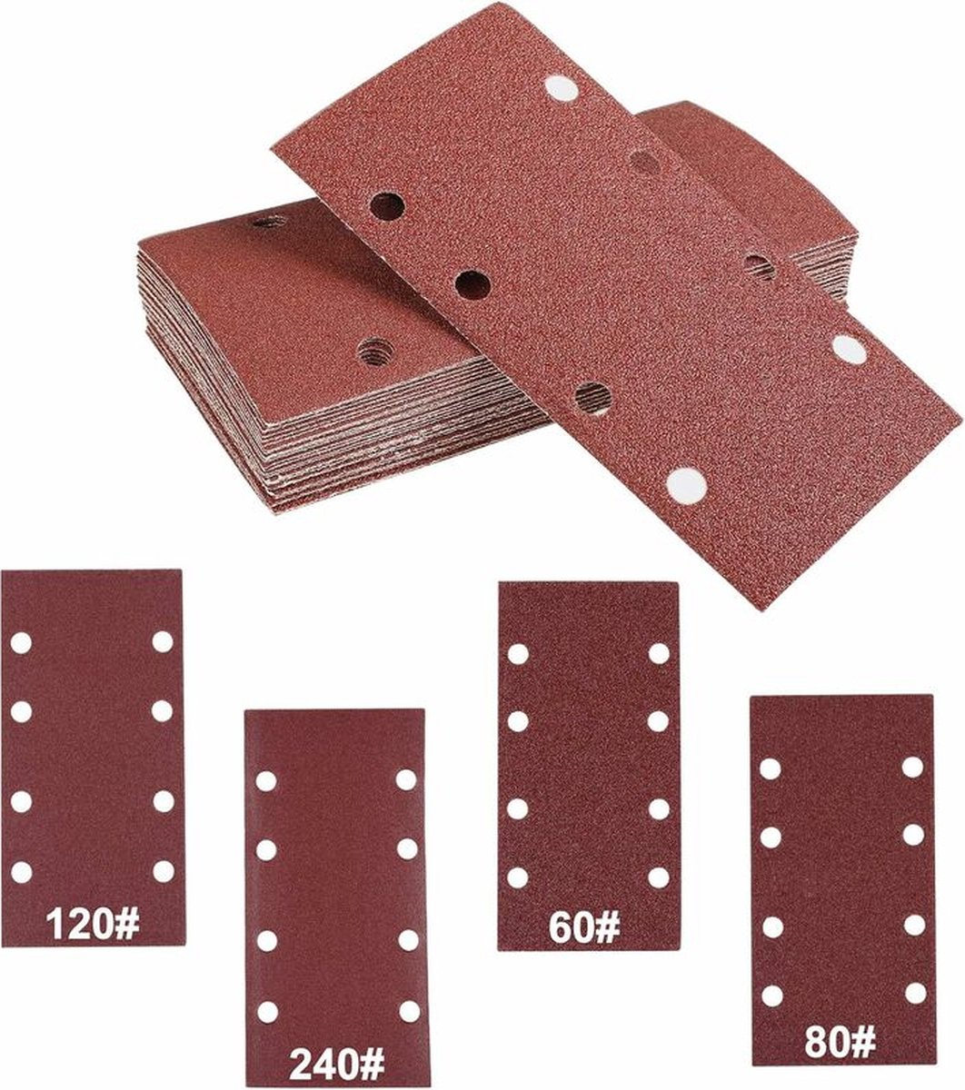 40 pieces - rectangular sandpaper - 60/80/120/240 - grit sandpaper for orbital sander - For wood and metal - 93 x 185 mm - self-adhesive - hook and loop - Image 1