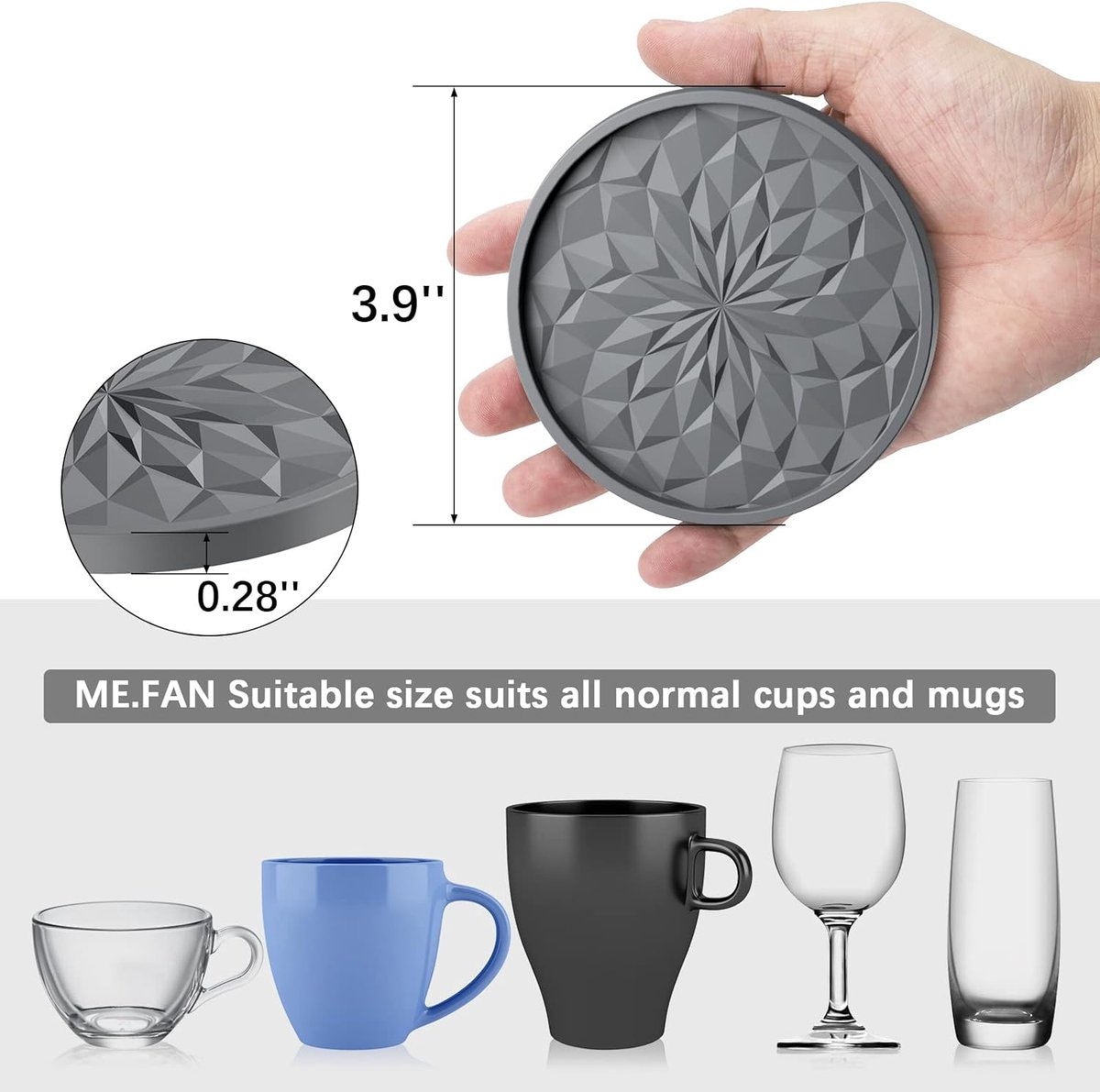 Coasters with Holder - 6 pieces - Coasters for Glasses - Glass Coasters for the Table - Coasters - Silicone - Non-slip - Black - Round - Raised edges to prevent spills - Coasters for hot or cold drinks to protect table tops - Image 5