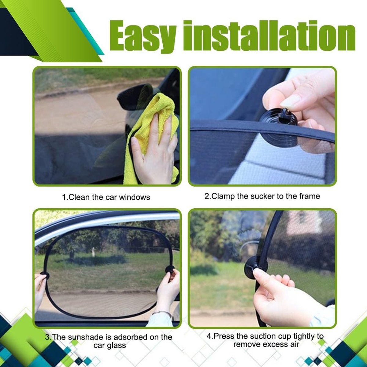Car Side Window Sunshade - 2 Pieces - UV Protection - Car Sunshade for Baby & Child - Car Window Sun Protection - Car Sunshade - Car Accessories - Universal - 44 cm x 36 cm - Black - Polyester - Image 2