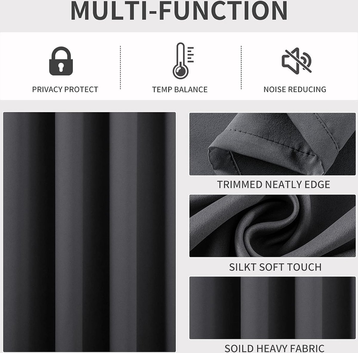 Curtain - Luxury, Blackout - 150*200 cm - Gray - 1 Piece - ready-made - with holes - Image 2