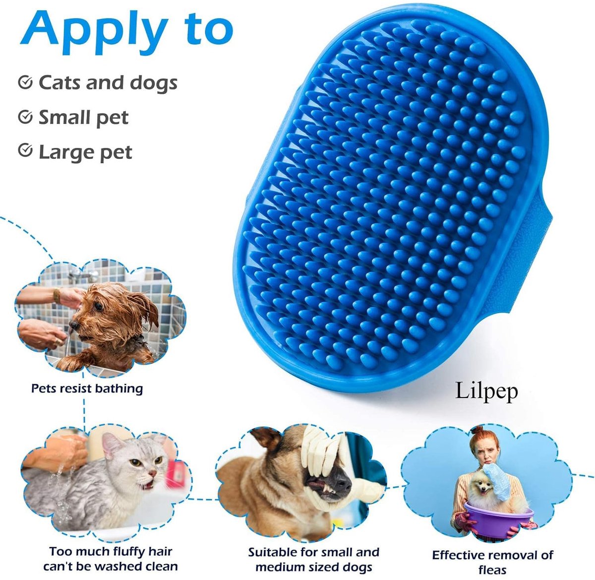 Pet Hair Remover - 2 Pieces - Cat Comb - Pet Hair Remover - Pet Grooming Gloves - Pet Silent Hair Removal Gloves - Dog Brush - Cat Brush - Reusable - For Small, Medium and Large Pets - Blue+Pink - Image 2