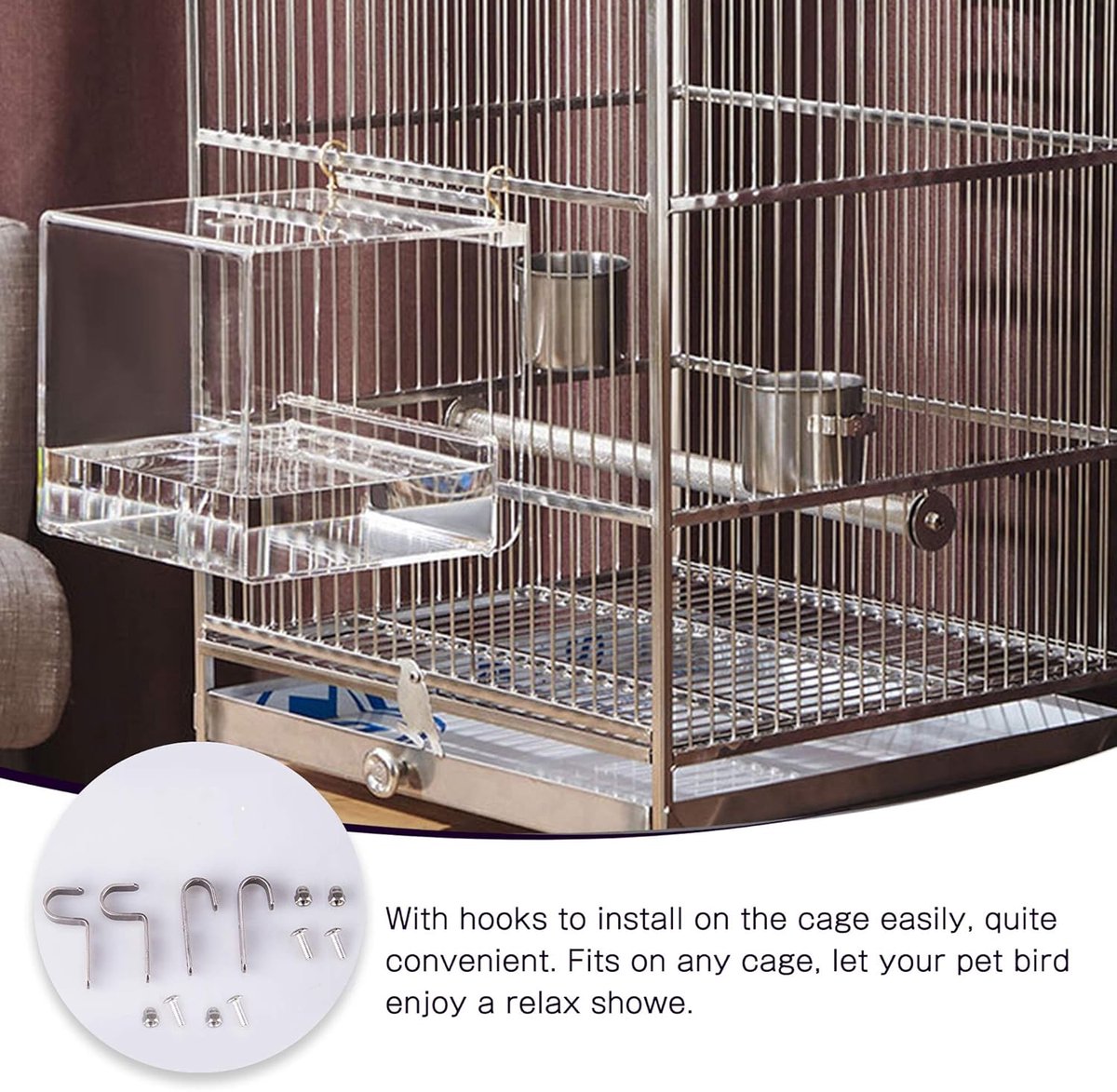 Bird bath - Fauna bath - Bird bath - Hanging bird bath/bowl/house - 13*11*13CM - Transparent - Bird cage bath - Bath bowls - For inseparable parakeets - Image 3