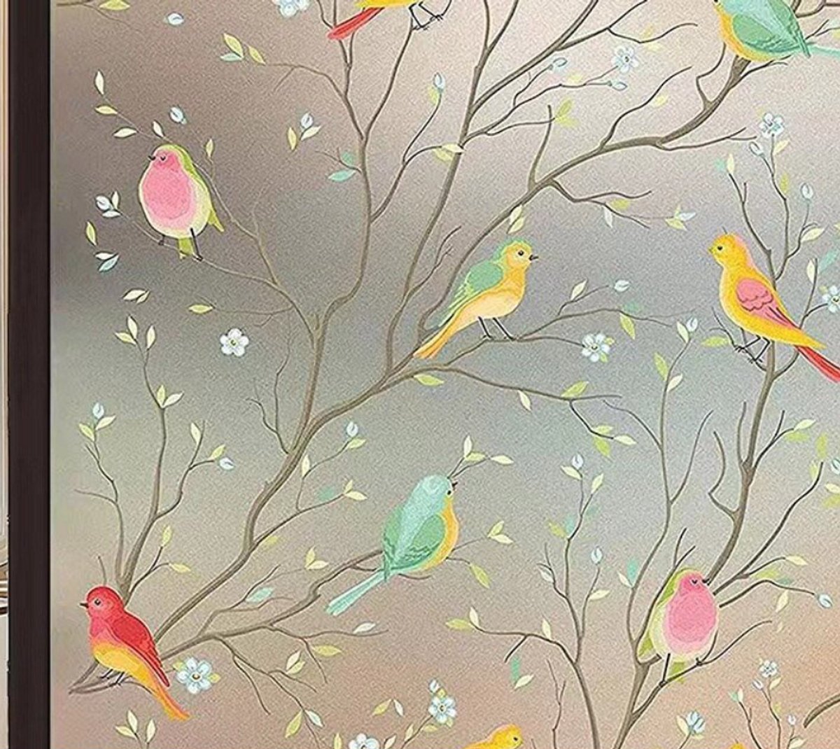 Window film - Glue-free adhesive film for windows and bathrooms - 30cm*1m - PVC - Static - Easy installation - Colorful - Branches and birds - Image 1