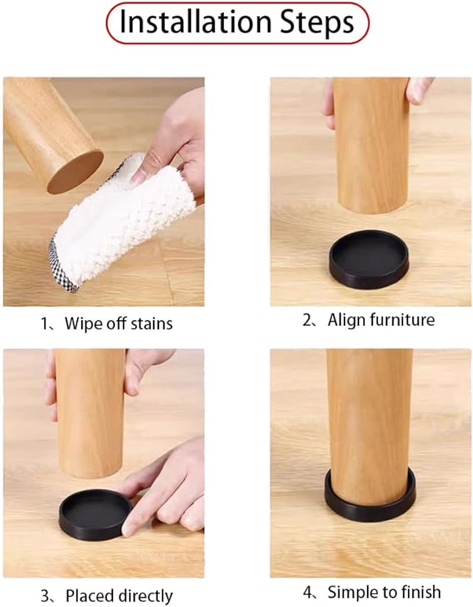 4 Pieces - Non-Slip Furniture Pads - Rubber - Black - Round - For Floor and Furniture Protection - For Bed Sofa Stoppers - 75*75*9mm - Image 2