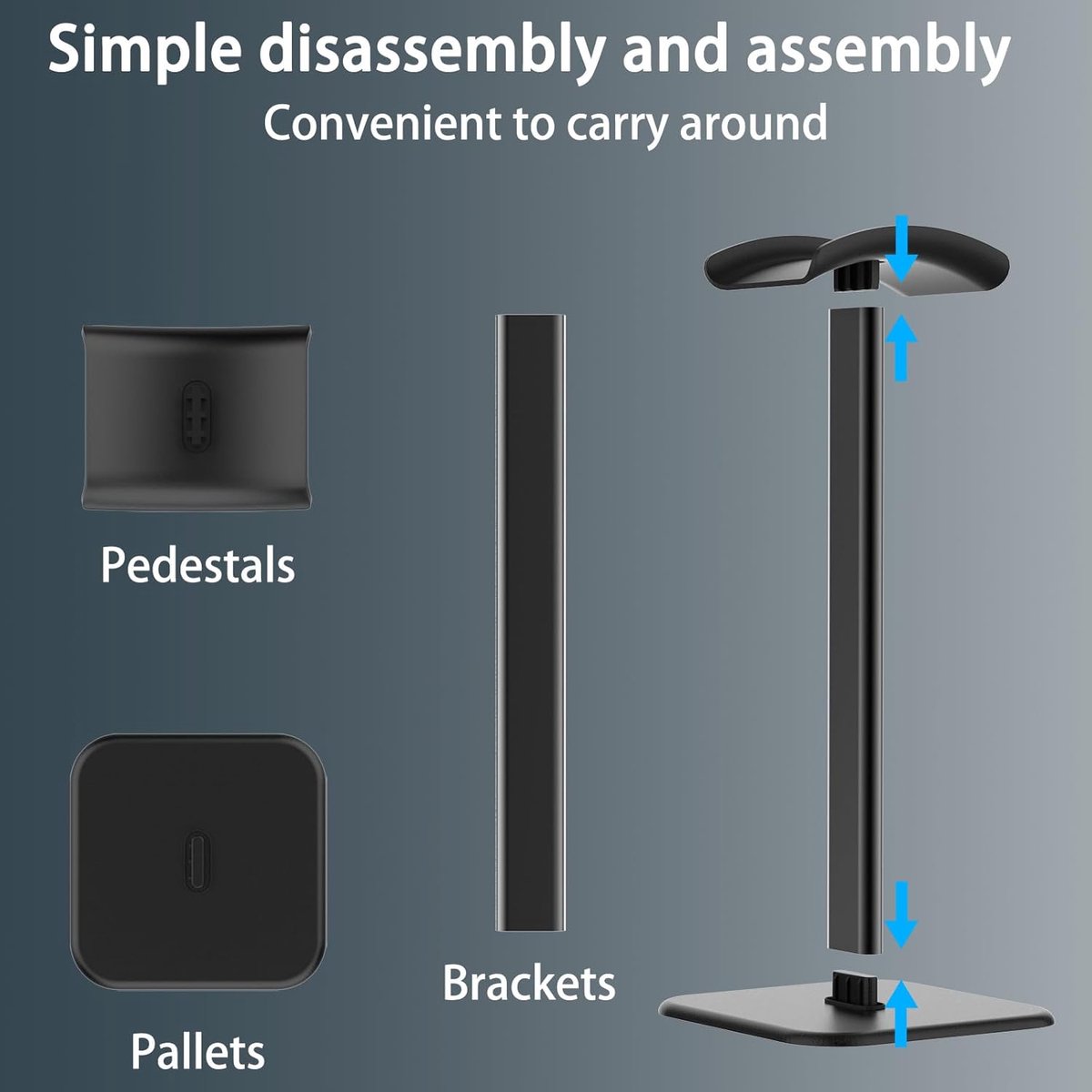 Headphone Holder - Headset Stand - Aluminum - Headphone Hook - Headset Holder - Universal - For Your Desk - 100x100x245mm - Black - Image 1