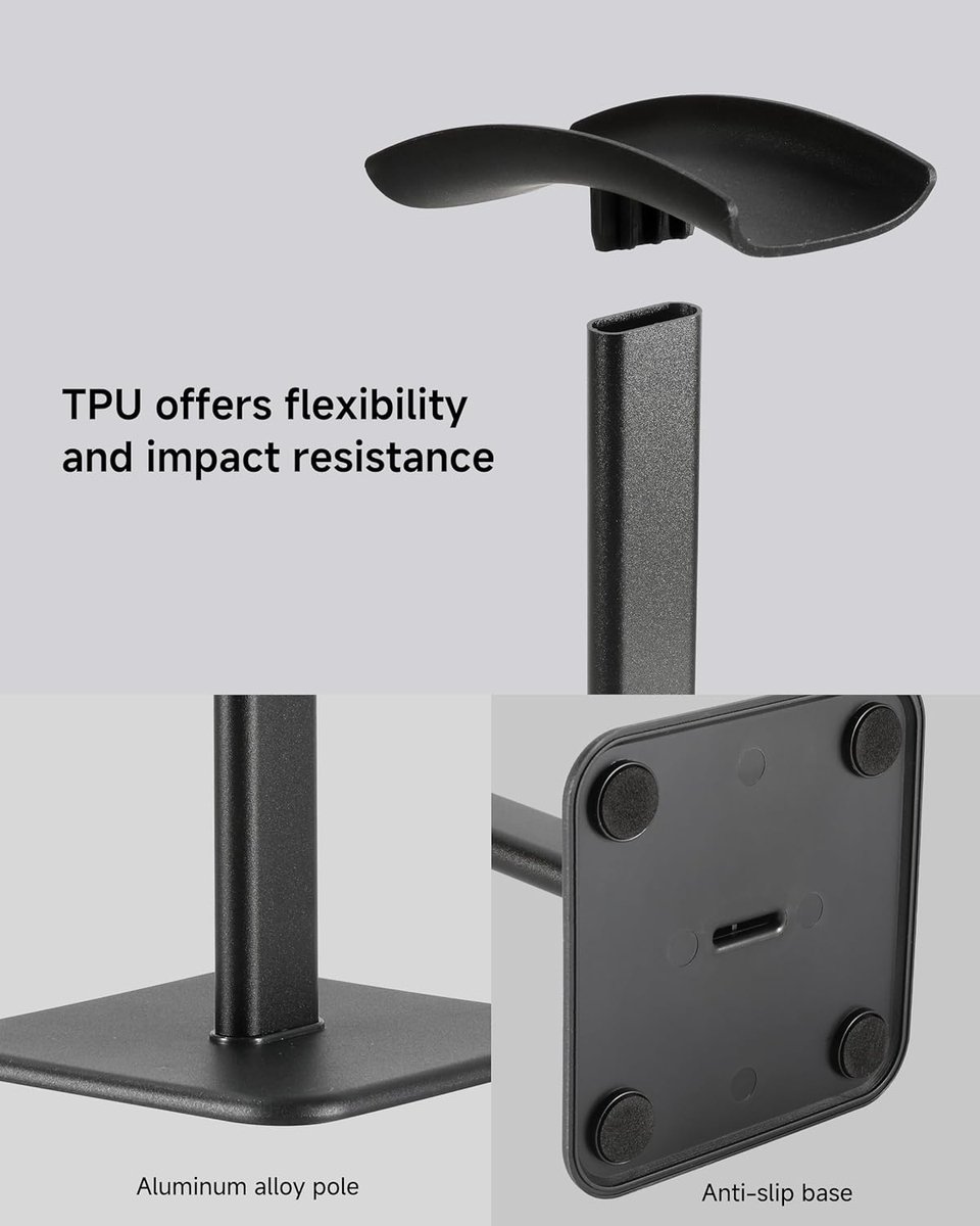 Headphone Holder - Headset Stand - Aluminum - Headphone Hook - Headset Holder - Universal - For Your Desk - 100x100x245mm - Black - Image 3