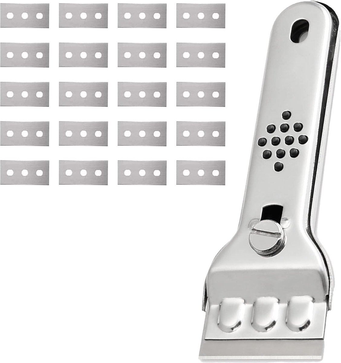 Ceramic Plate Scraper - Hob Scraper Scraper With 20 Extra Blades - Paint Scraper - suitable for glass or tiles and against glue or paint residue - glass scraper - stainless steel - cleaning induction hobs - halogen hob - paint cleaner - Image 1