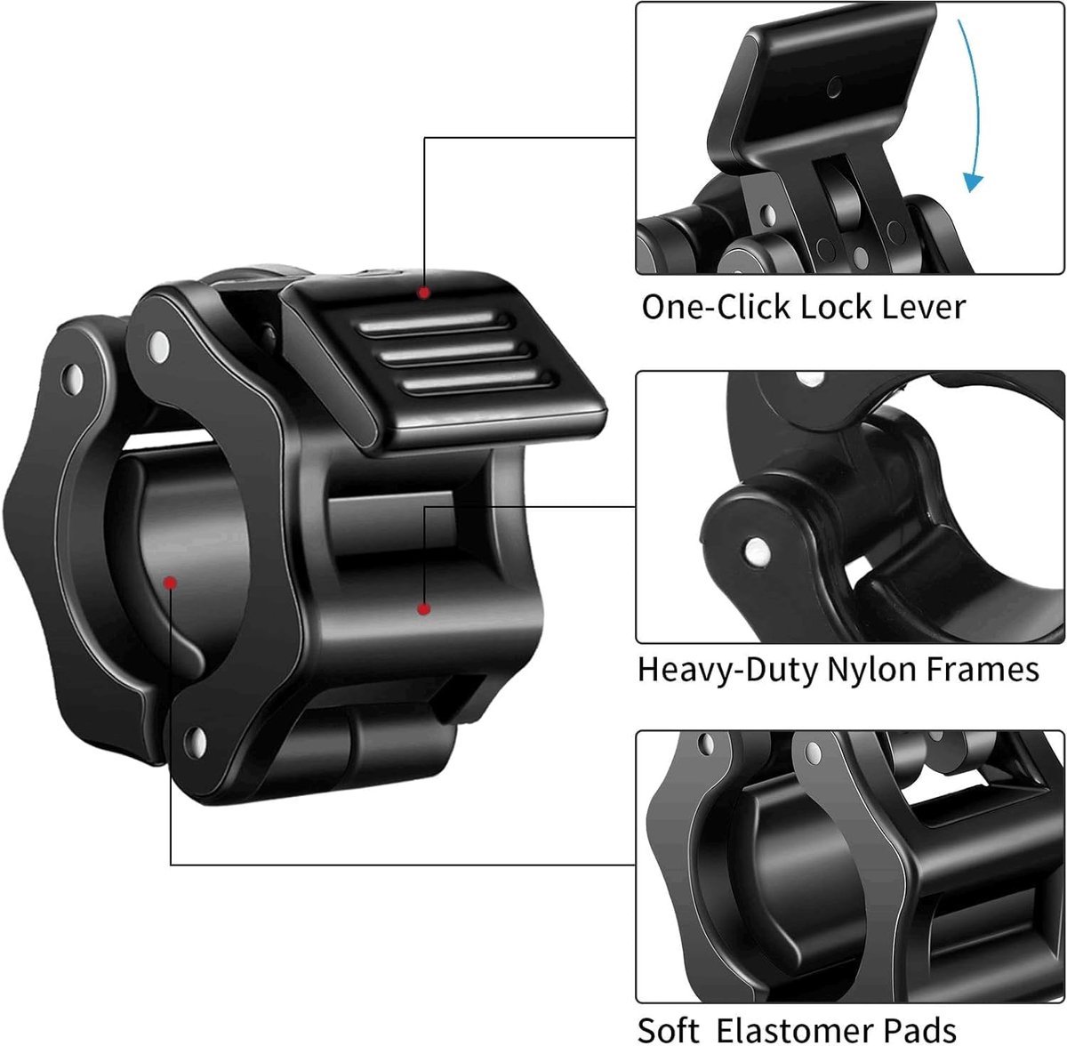 Barbell Clips - 2 Pieces - Barbell Lock - Ø28 mm - Dumbbell Clips - Barbell Clamp - Barbell Lock - Barbell Lock Jaw - For Bars, Dumbbells, Barbells Gym Equipment - Black - Image 3