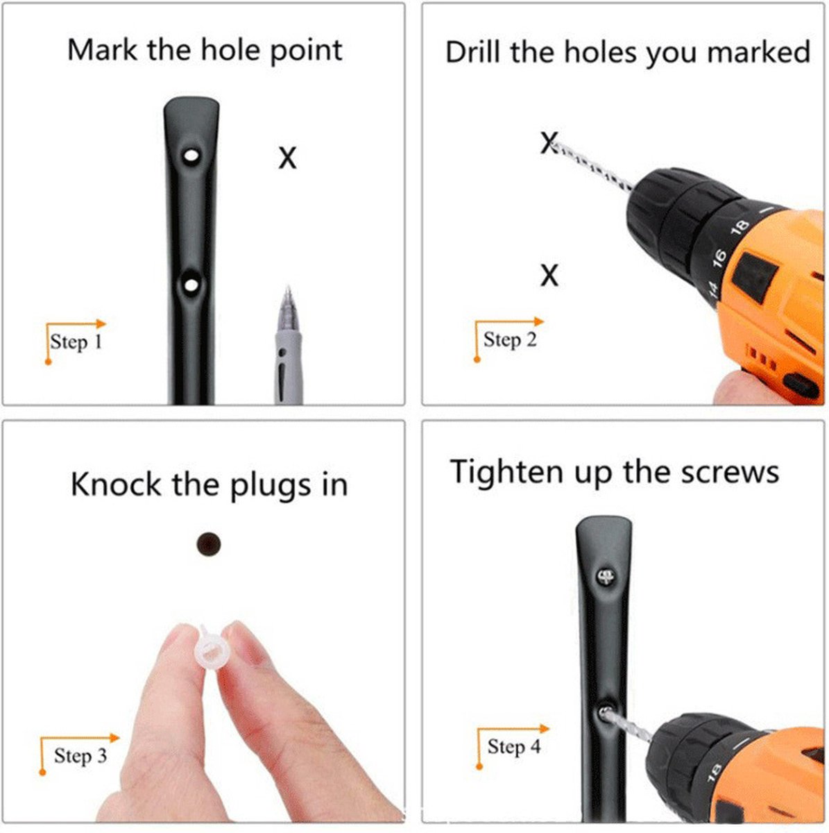 Storage hooks - wall hooks - tool hooks - garage organizer - 6 pieces - 9*11.5 cm - iron - black - with rubber end cap - Including screws - for cellar, bicycle, wall-mounted ladder - Image 3