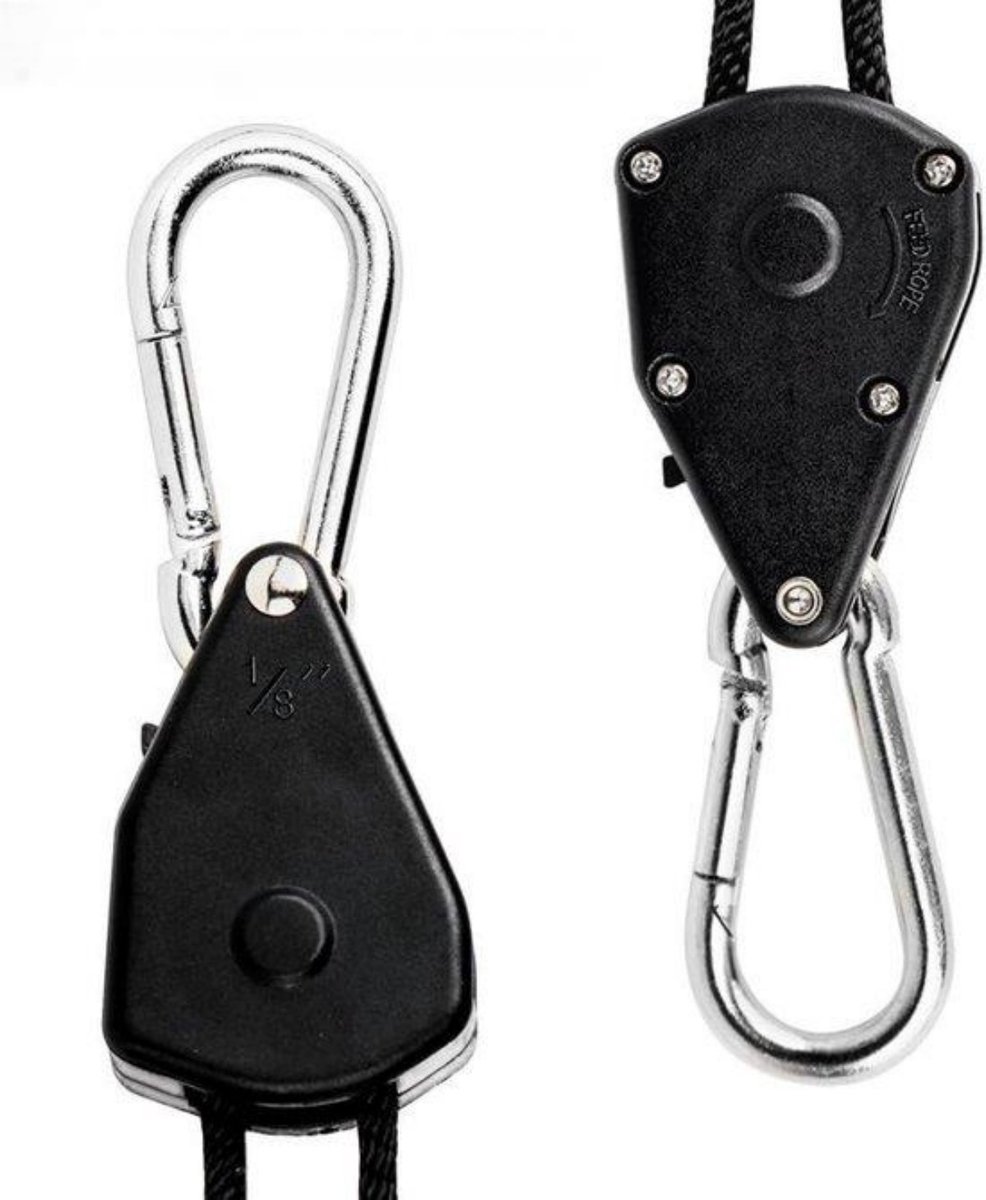 4 pieces/2 pairs - Rope ratchet - ratchet - internal gear ratchet - tow hook with carabiner - Rope ratchet hanger set - lifting device - 2m long - 150 lbs - black - for indoor plants, lighting and ventilation - Image 3