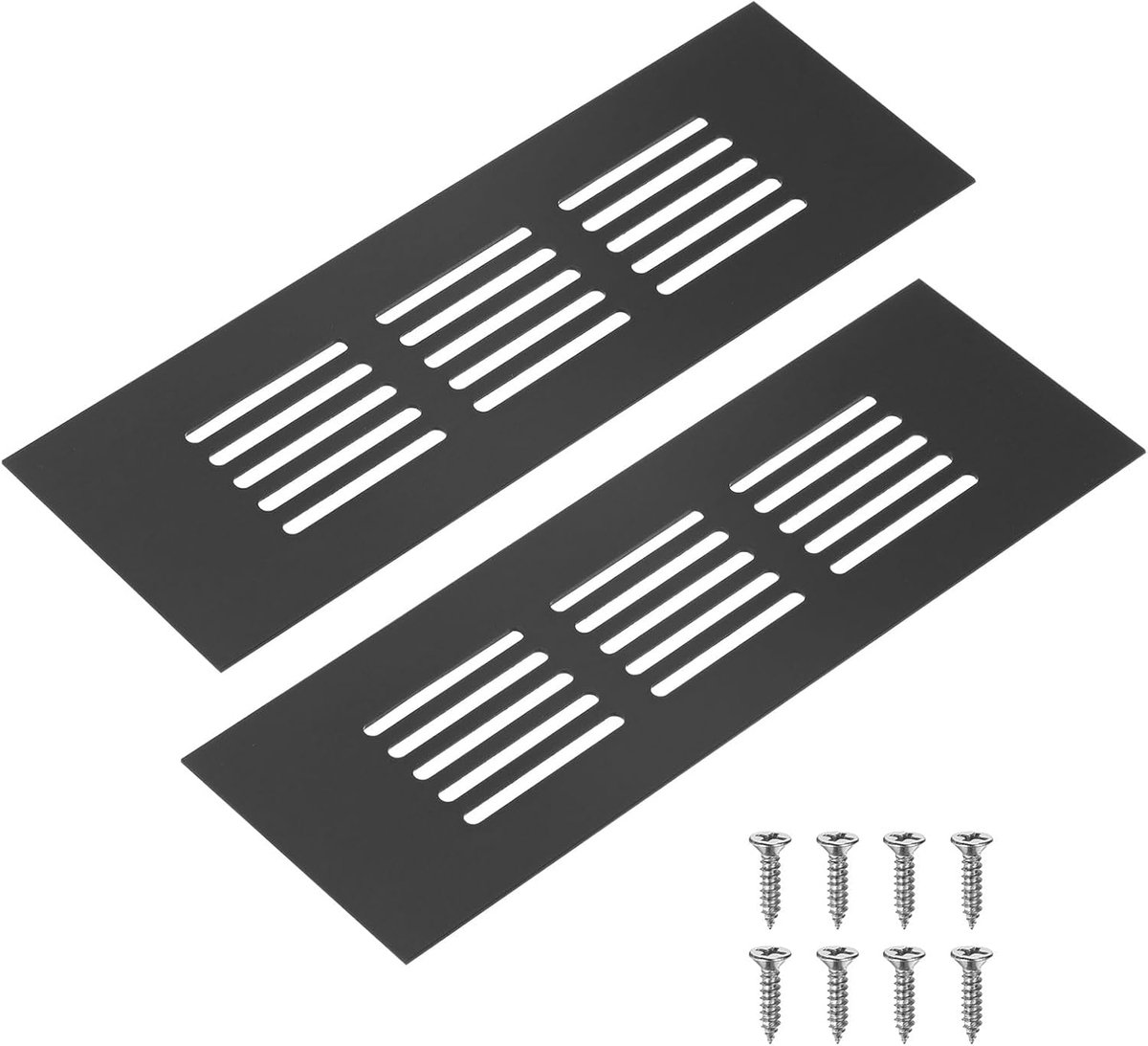 Air Grilles - 2 Pieces - Skirting Board Ventilation Grille - Aluminum Alloy - With Screws - Ventilation Covers - Heat Dissipation - Ventilation Holes - Ventilation Hood - Suitable for Kitchen, Bathroom, Wardrobe, Cabinet, Shoe Cabinet - 150*50mm - Black - Image 1