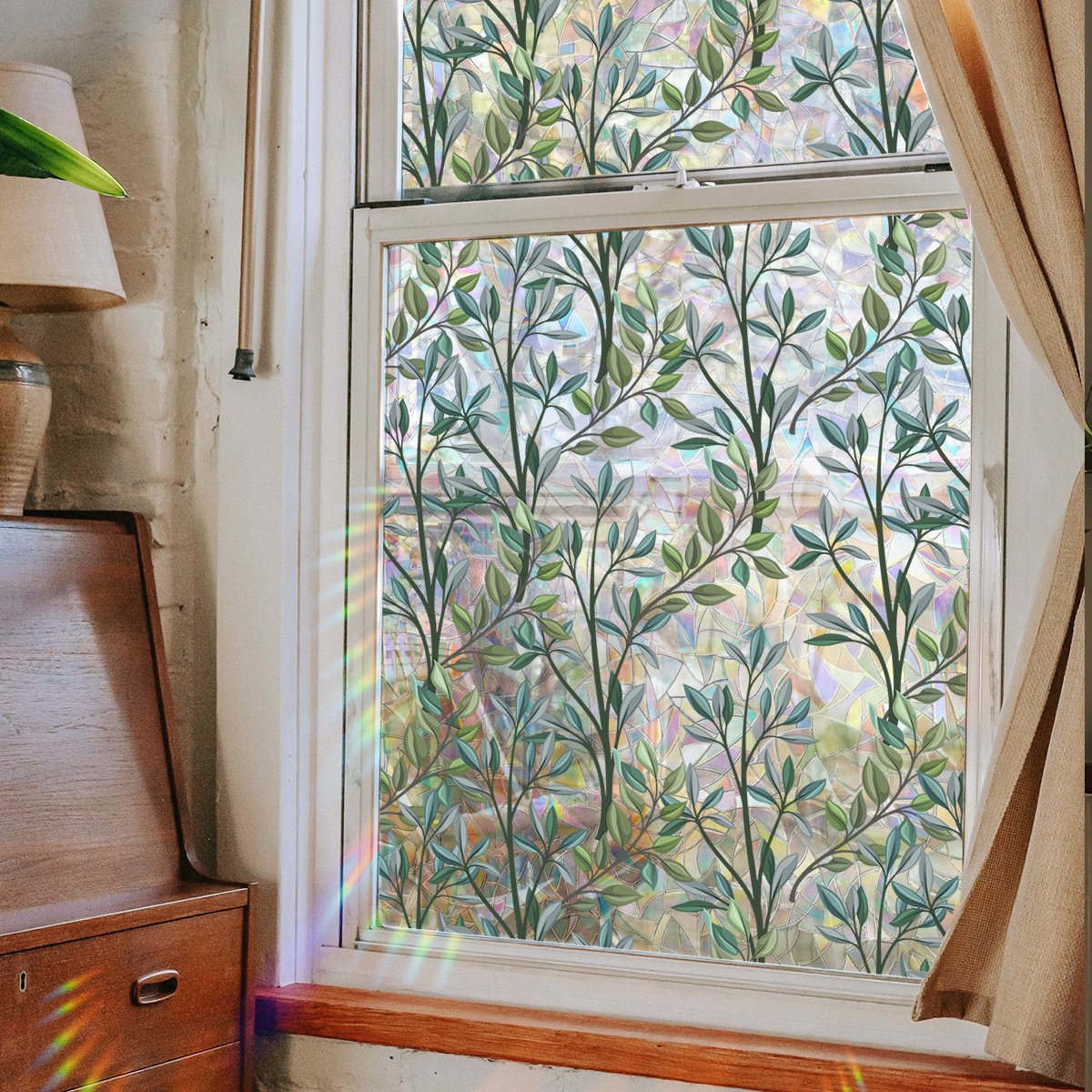 Window film - 40 x 100cm - Sun protection & insulating - Static - Static self-adhesive adhesive film - Decorative film - Stained glass - Green vines - PVC - Image 1