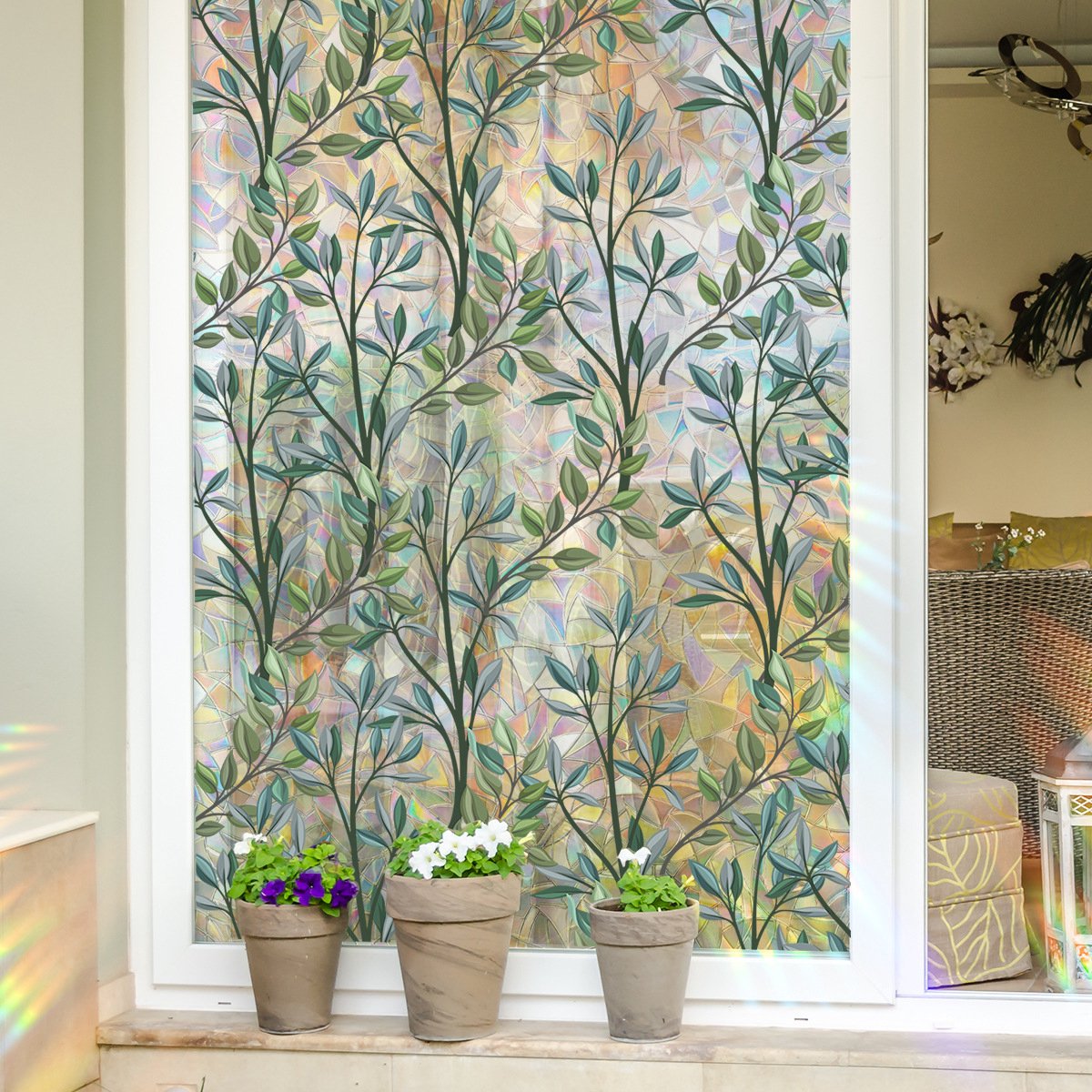 Window film - 40 x 100cm - Sun protection & insulating - Static - Static self-adhesive adhesive film - Decorative film - Stained glass - Green vines - PVC - Image 4