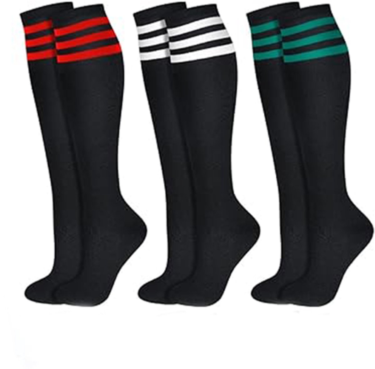 3 pairs - Socks - Striped socks - Tubular socks - Sports socks - Long socks for women - Knee socks - Women's knee socks - Warm - Simple - 3 colors - Polyester - 35*19cm - Image 1