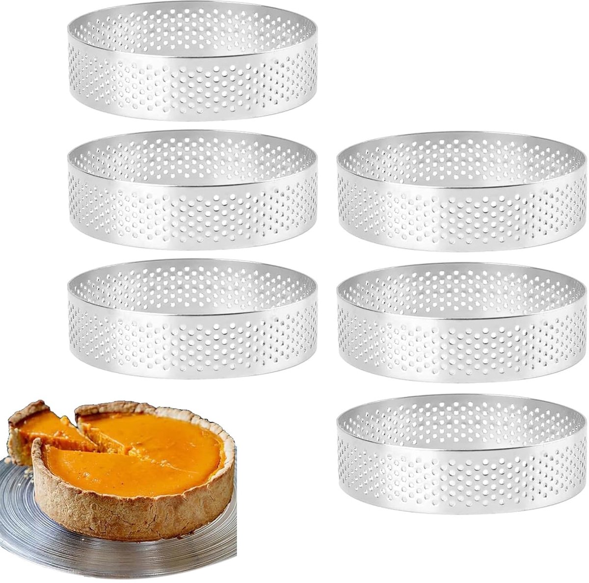 Cake ring - 6 pieces - Ø 8 cm*2 cm*0.8 mm - Stainless steel - Cake tin - Cake mould - Mousse cake mould - For baking muffins, cakes, cookies - Image 1