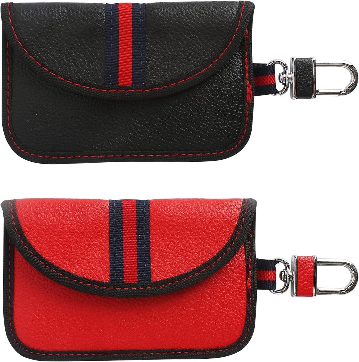 RFID Anti-theft Car Key - 2 pieces - Protective cover - Car key - Anti-theft - With hook - Car key bag - Key bag - Security - Black/Red - Image 1