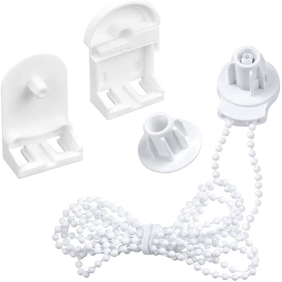 Roller Blind System with Wall Brackets - 25 mm - Roller Blind Fittings - Plastic - With 3M Bead Chain - Replacement Repair Kit for Roller Blinds - Curtain Parts - White - Suitable for Window Blinds - Image 1